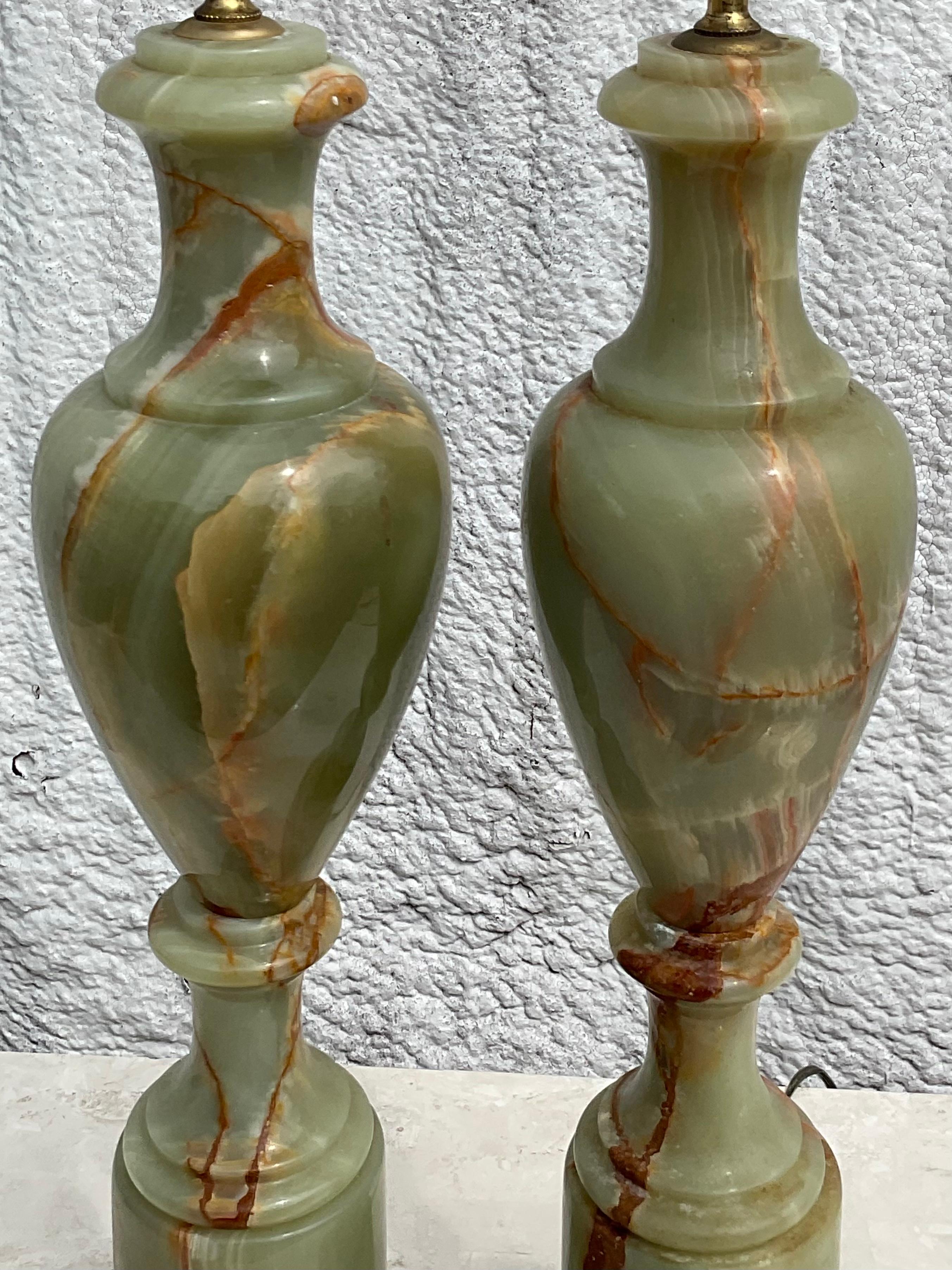 Mid-20th Century Pair of Italian Onyx Table Lamps