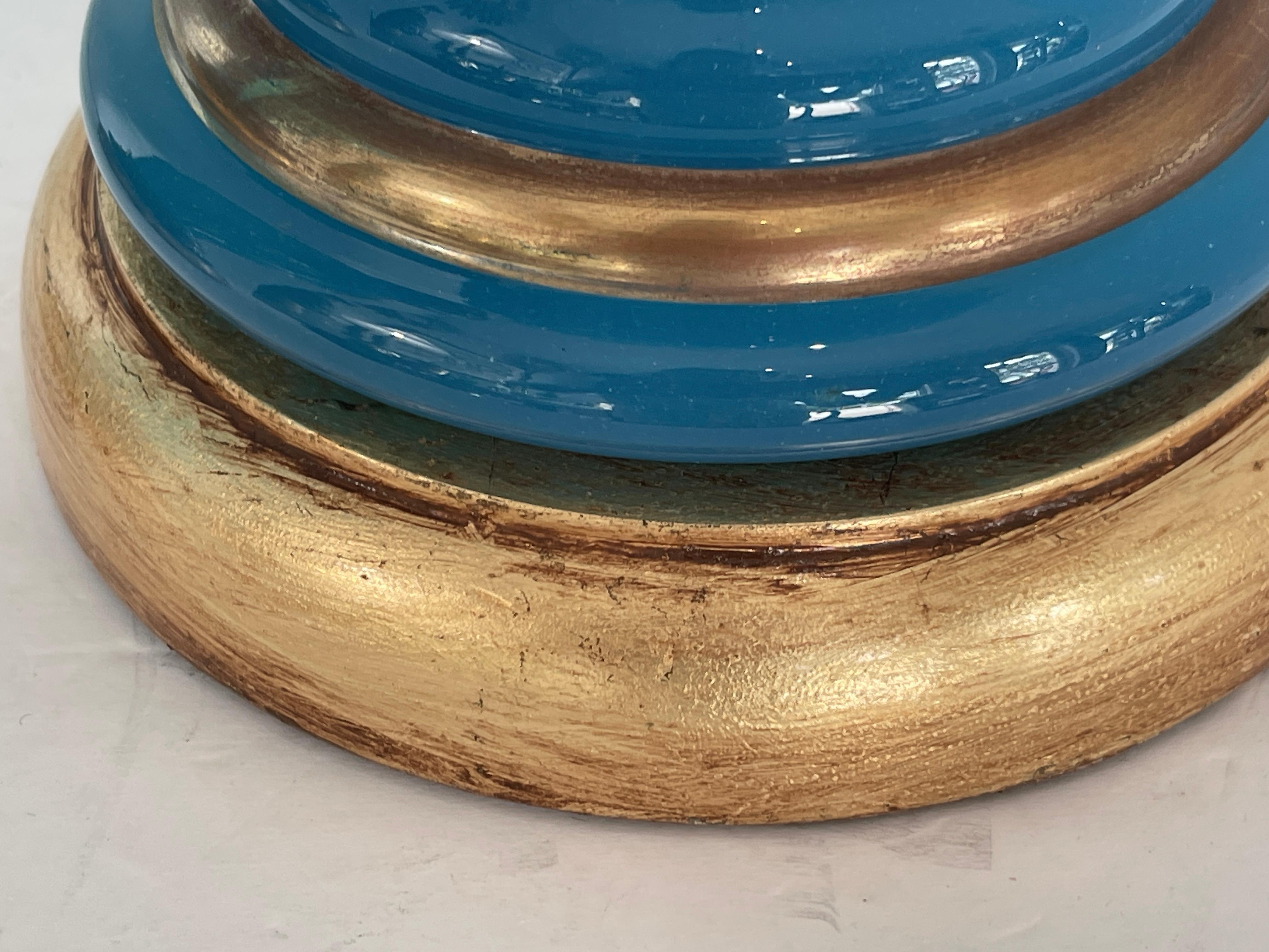 Verre d'art Paire de lampes de bureau italiennes en verre bleu opalin