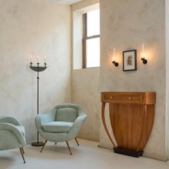 Pair of Italian Opaline Glass + Brass Sconces, 1950s