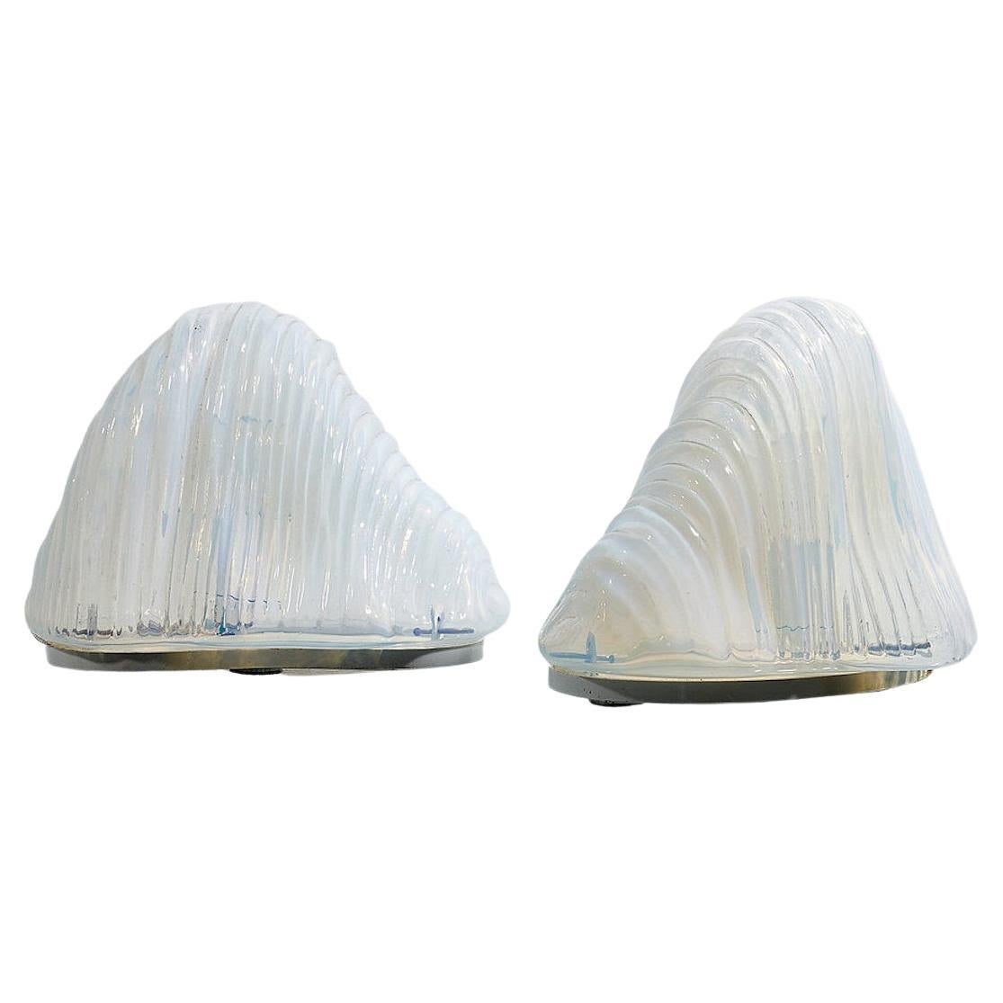 Pair of Italian Opaline Glass Lamps Model "Iceberg" by Carlo Nason for Mazzeg For Sale