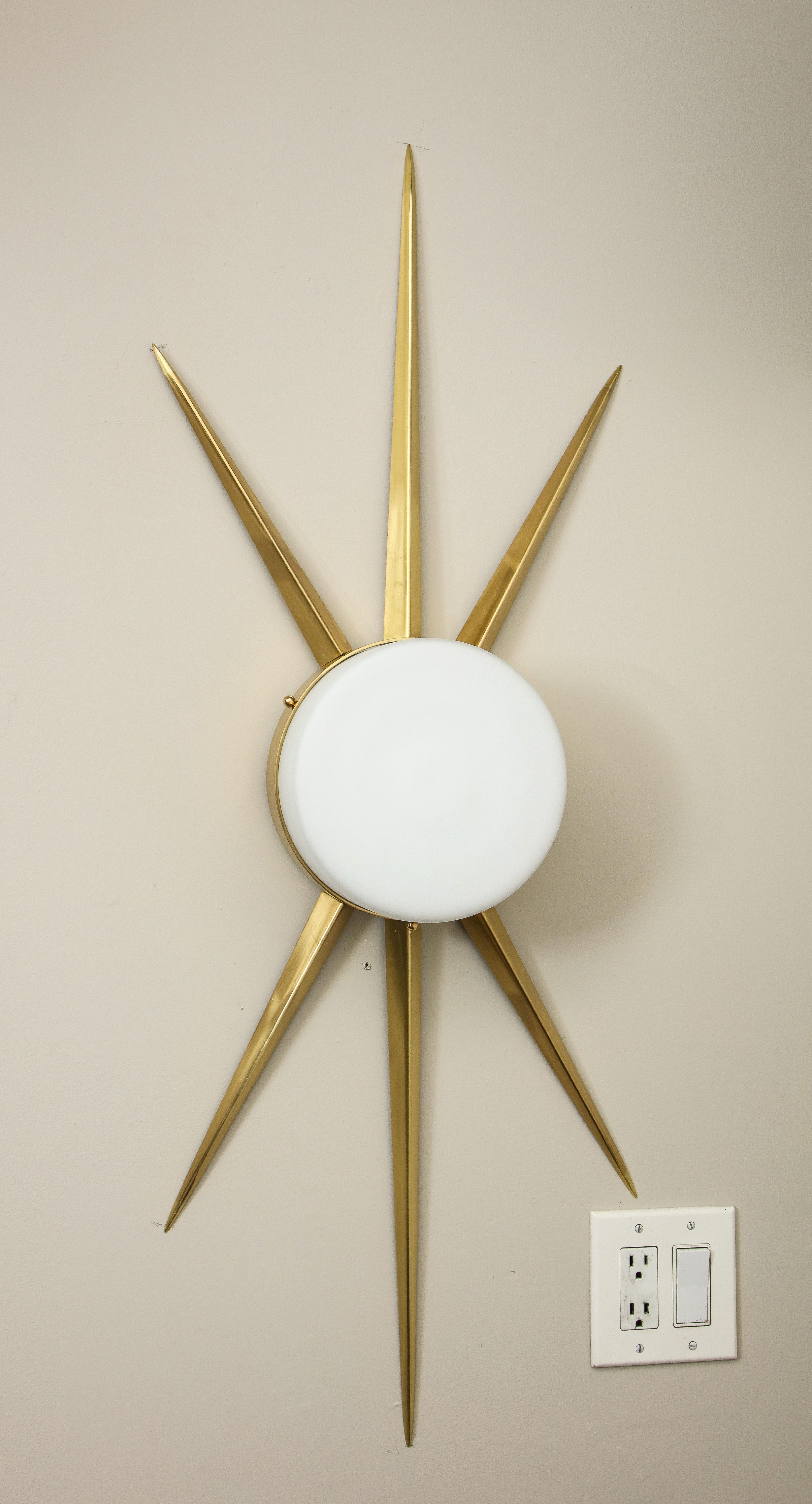 Brass Pair of Custom Italian Opaline Star Sconces For Sale