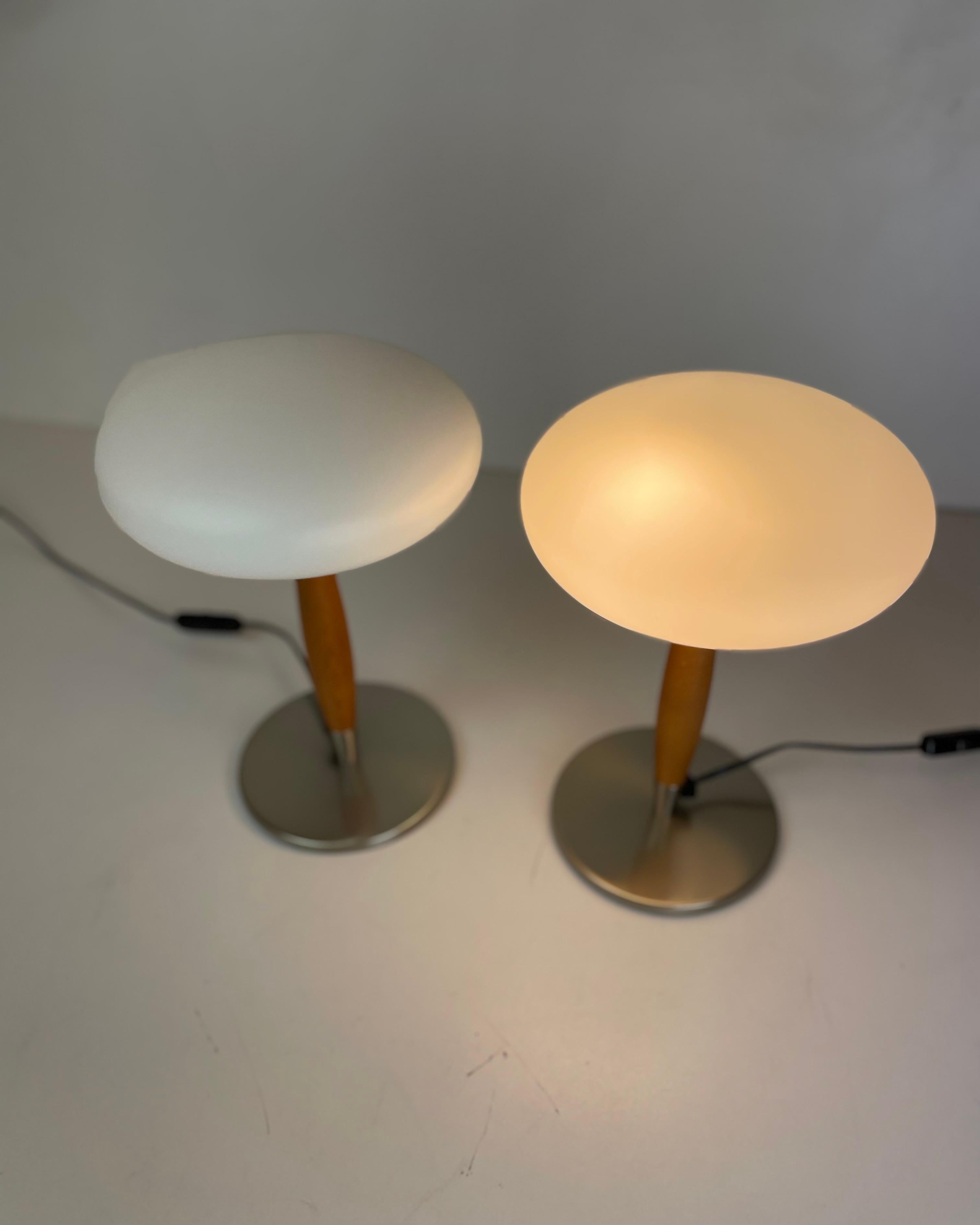 Minimalist Pair of Italian Opaline Table Lamp, 1990s For Sale