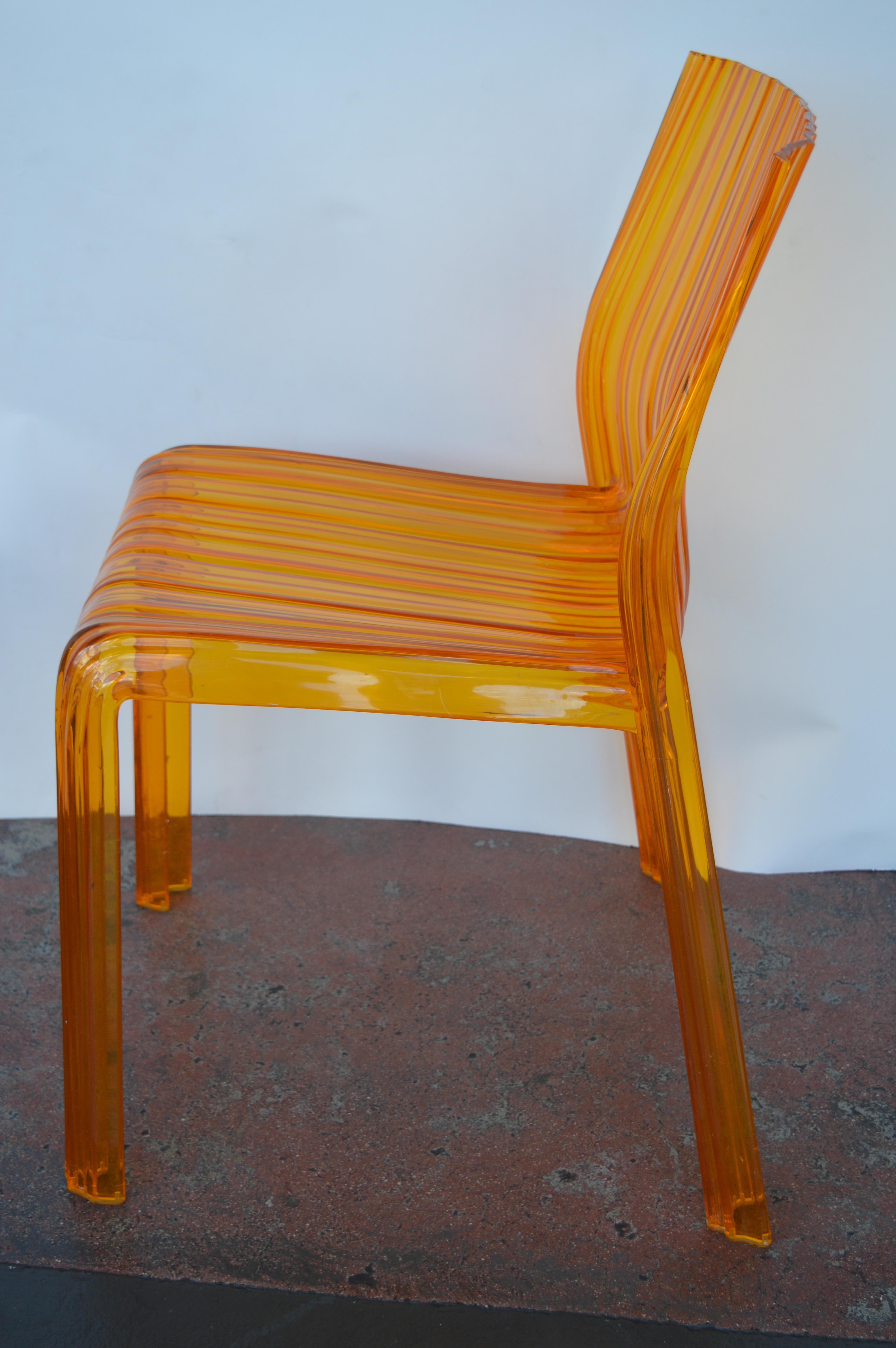 Pair of Italian Orange Chairs by Kartell In Good Condition For Sale In Los Angeles, CA