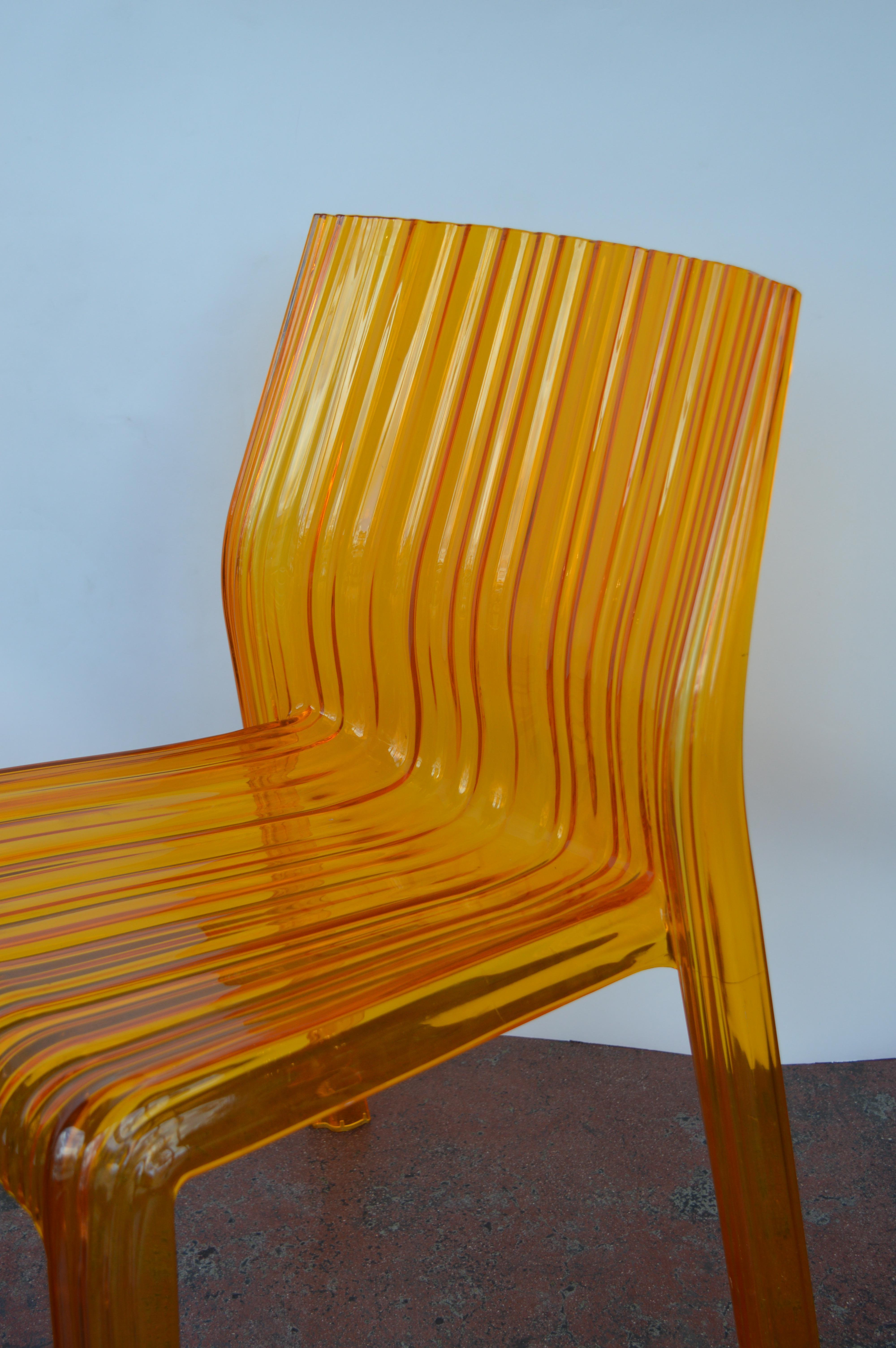 20th Century Pair of Italian Orange Chairs by Kartell For Sale