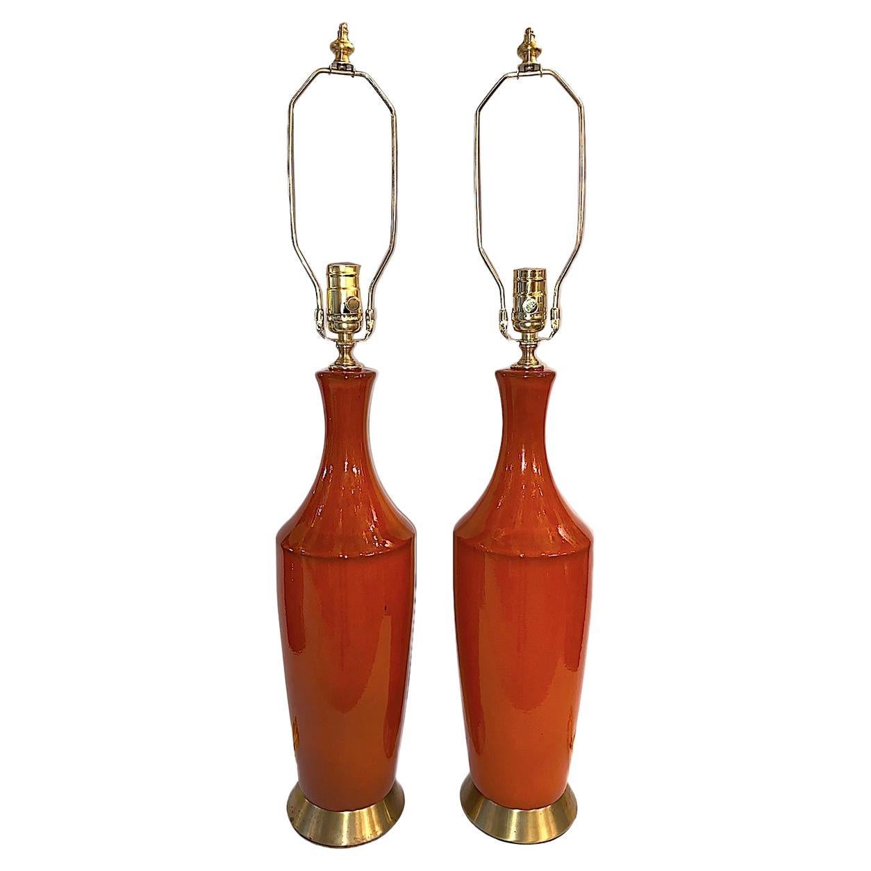 Pair of Italian Orange Lamps For Sale