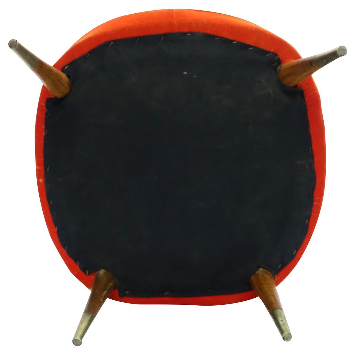 Pair of Italian Orange Velvet Barrel Back Club Chairs in the Manner of Gio Ponti 1