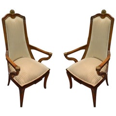 Pair of Italian Ormolu Mounted Neoclassical Beech Armchairs, Early 20th Century