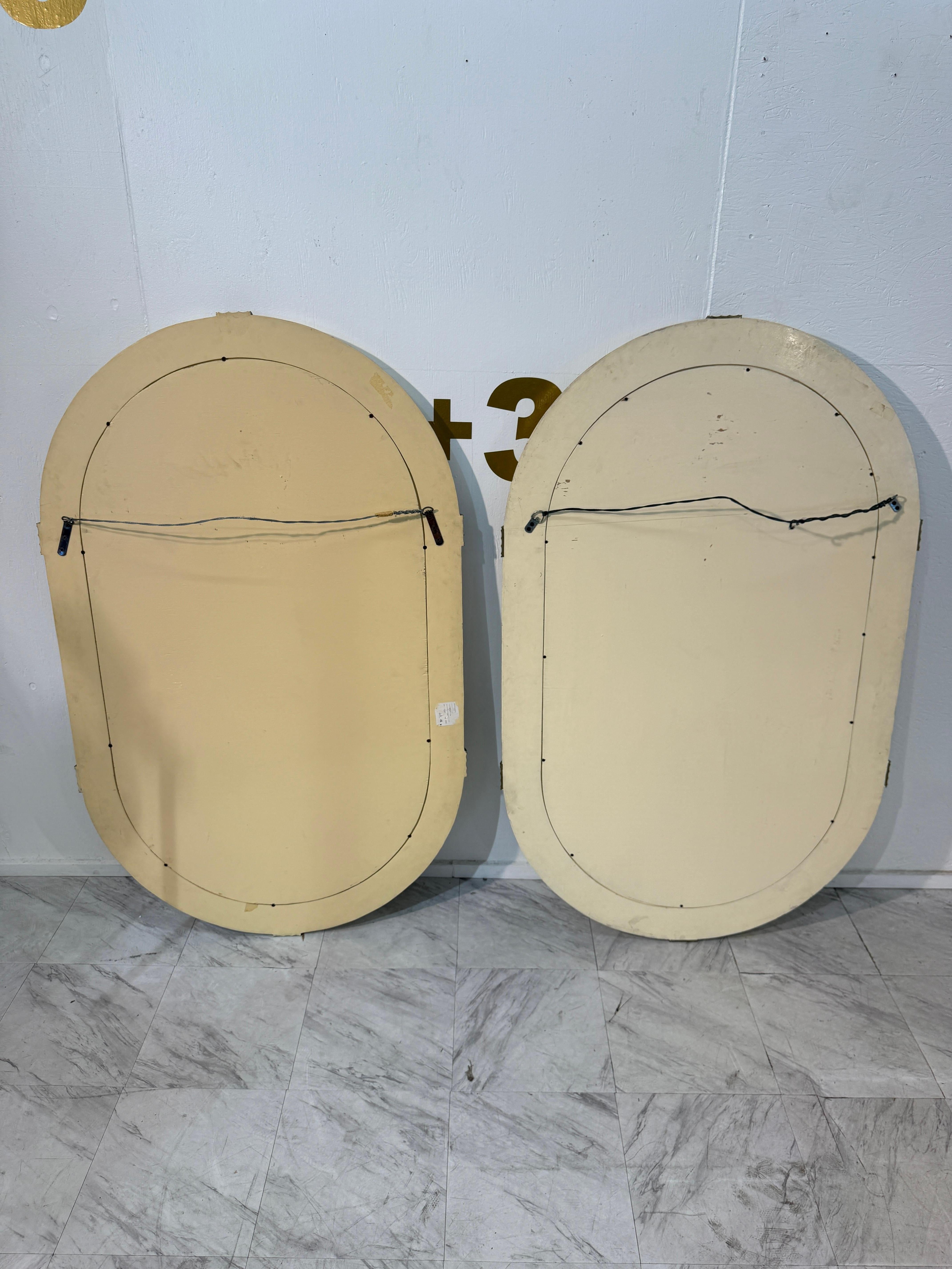 Late 20th Century Pair of Italian Oval Mirror in Tessellated Stone with Brass Accents, 1980s For Sale
