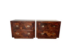 Pair of Italian Oyster Burl Nighstands with Brass Hardware