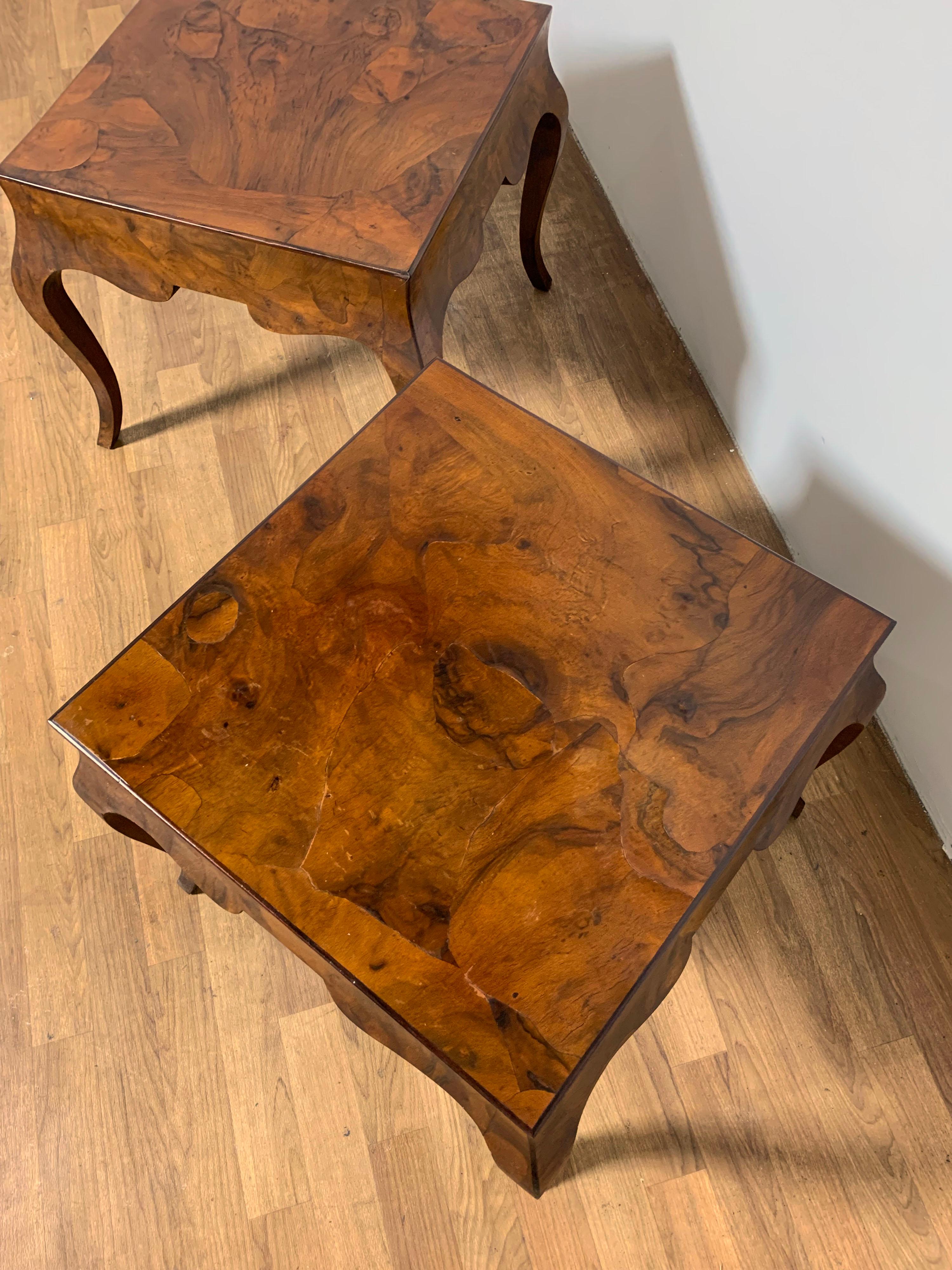 Pair of Italian Oyster Burl Wood Side Tables, Circa 1950s 1