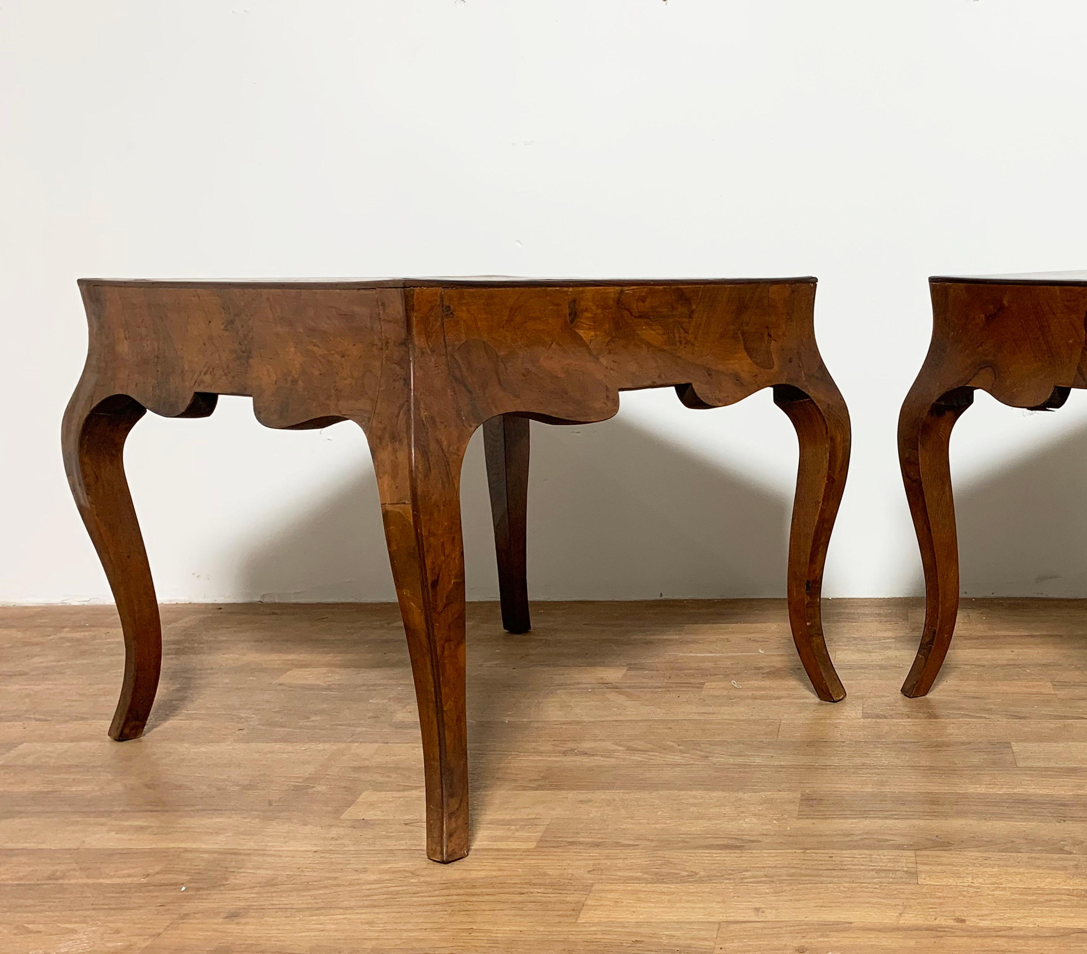 Pair of Italian Oyster Burl Wood Side Tables, Circa 1950s 2