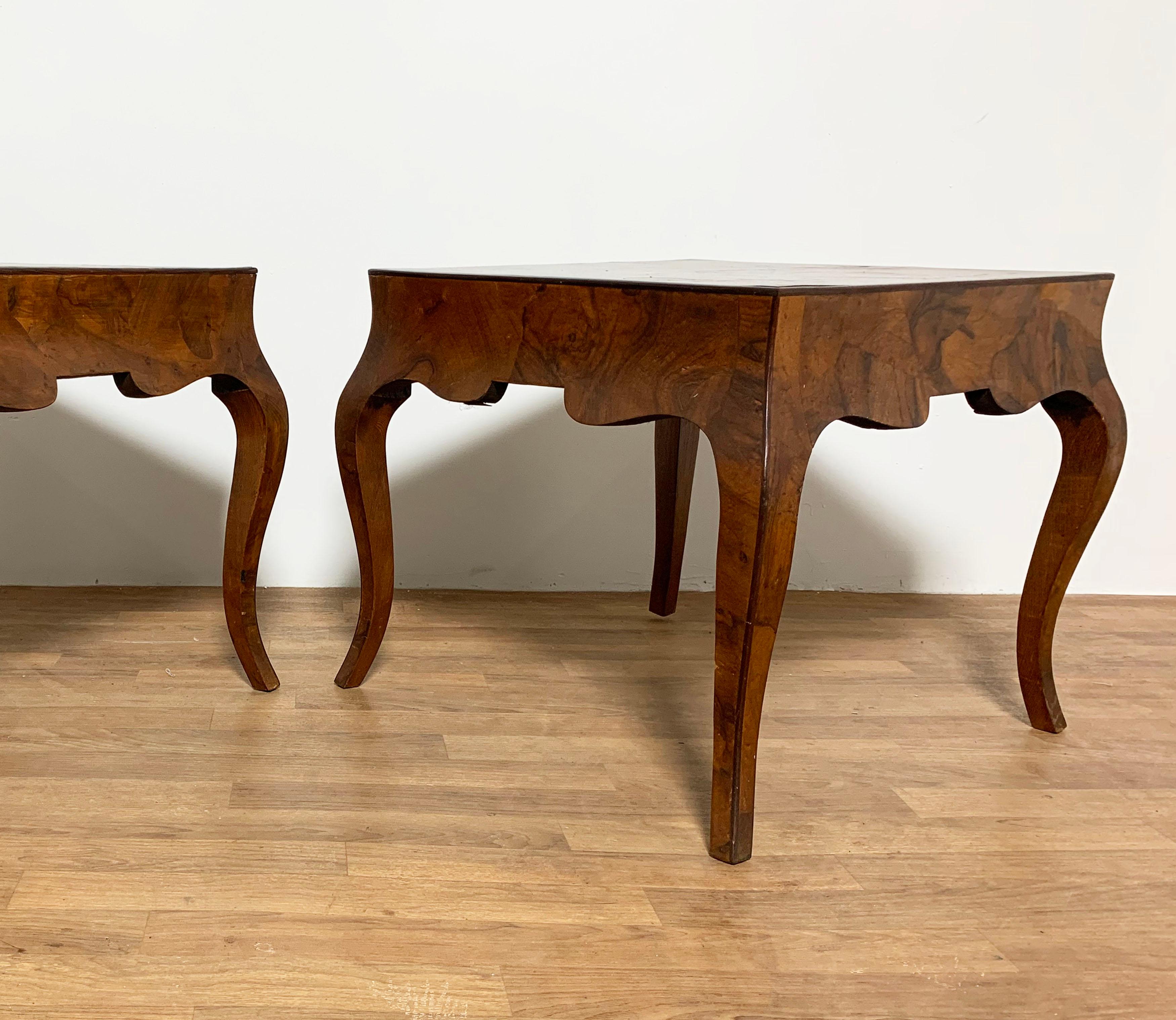 Pair of Italian Oyster Burl Wood Side Tables, Circa 1950s 3
