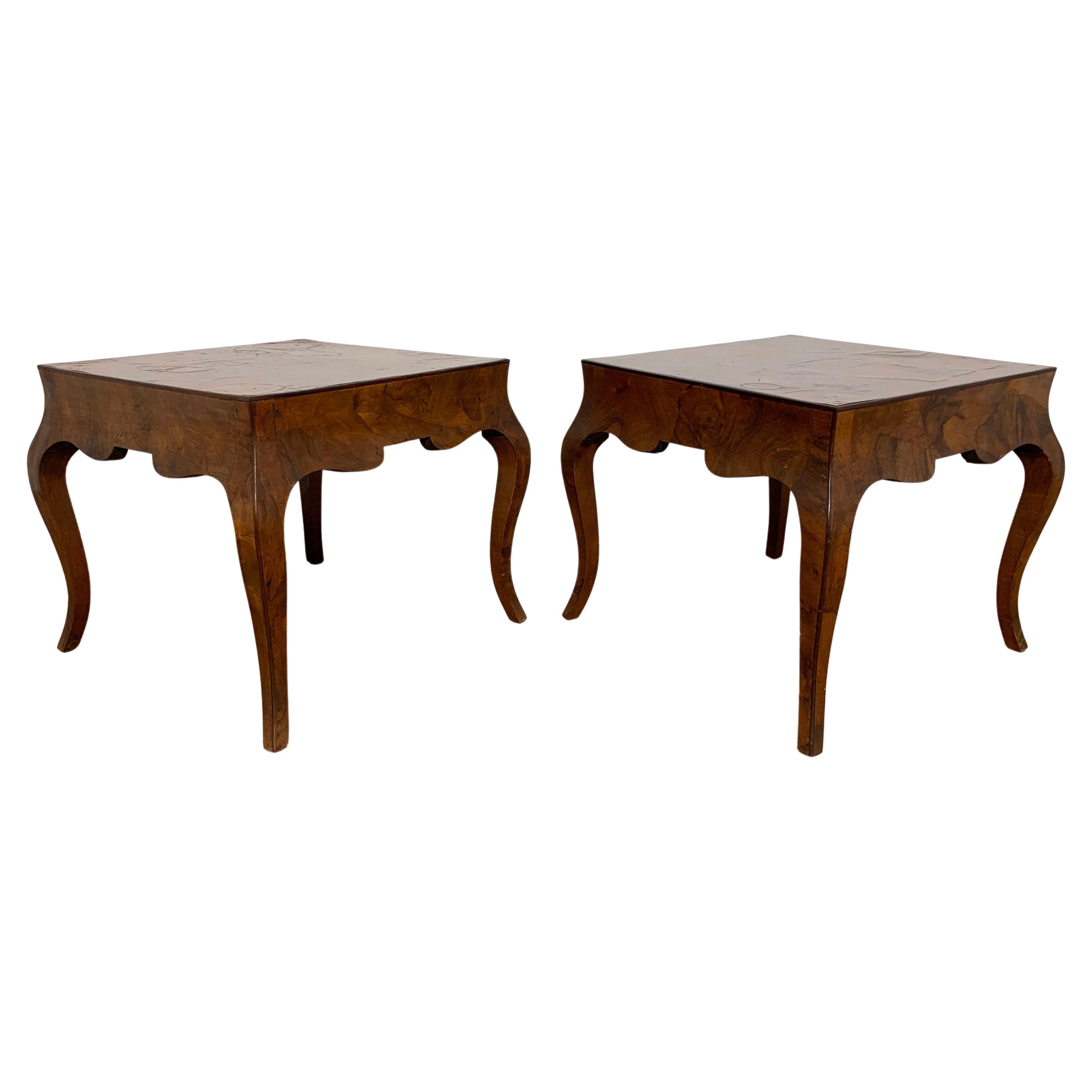 Pair of Italian Oyster Burl Wood Side Tables, Circa 1950s