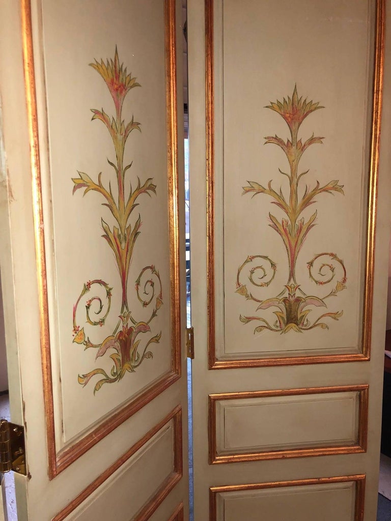 Pair of Italian Paint Decorated and ParcelGilt Monumental Screen or