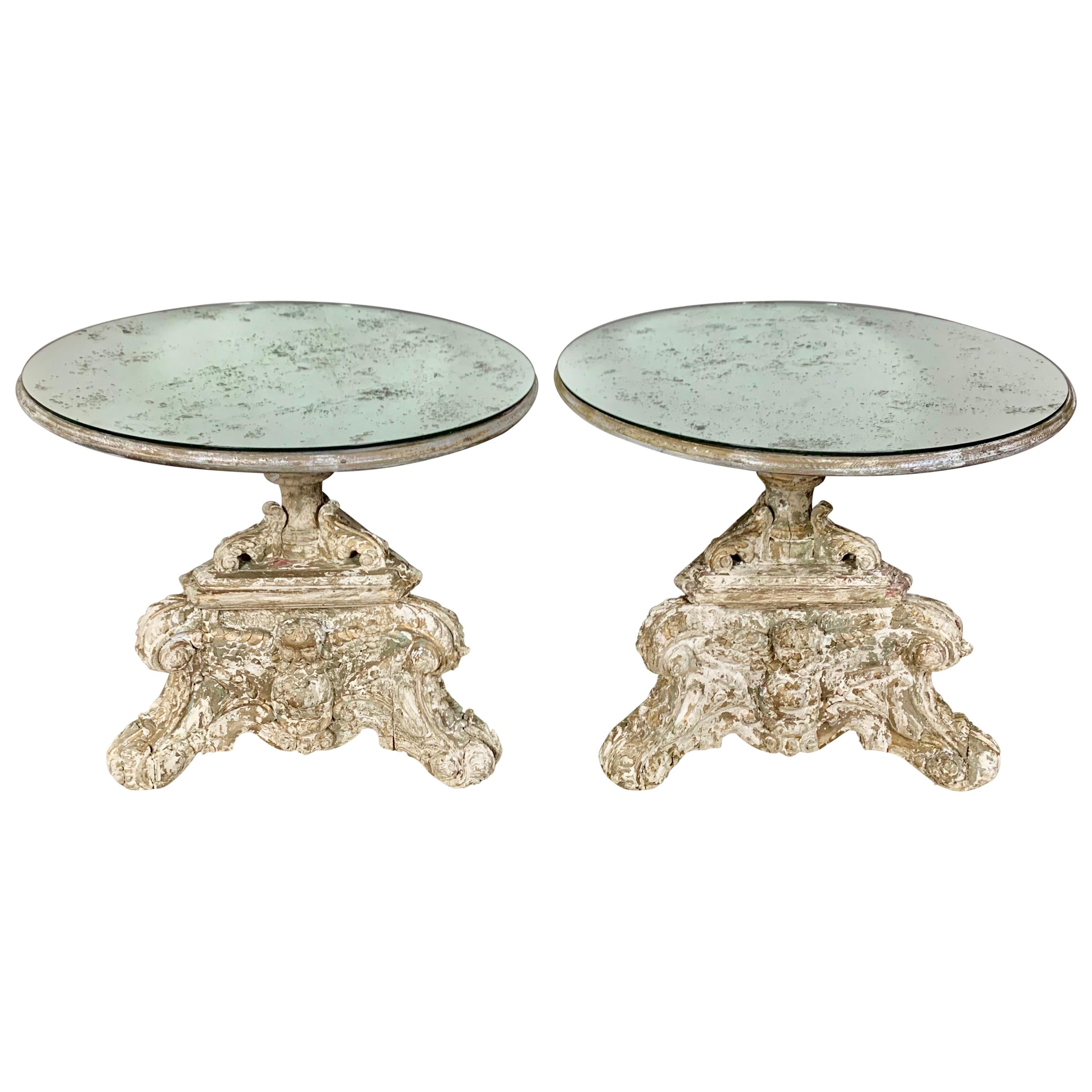 Pair of Italian Painted 1930s Side Tables with Mirrored Tops