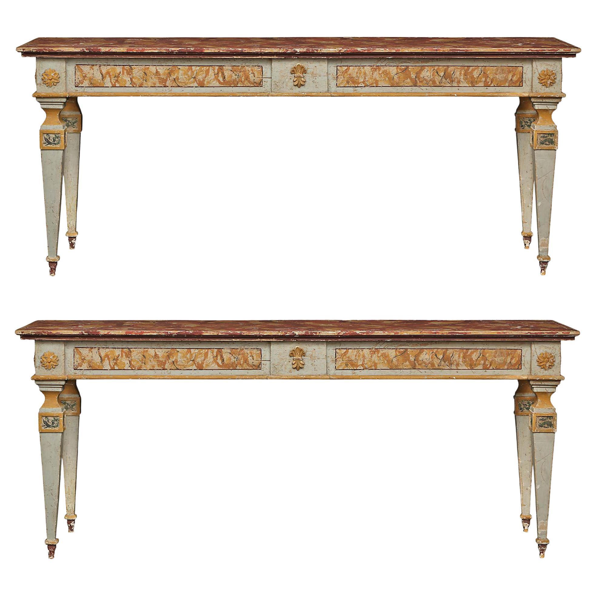 Pair of Italian Painted 19th Century Free Standing Consoles For Sale