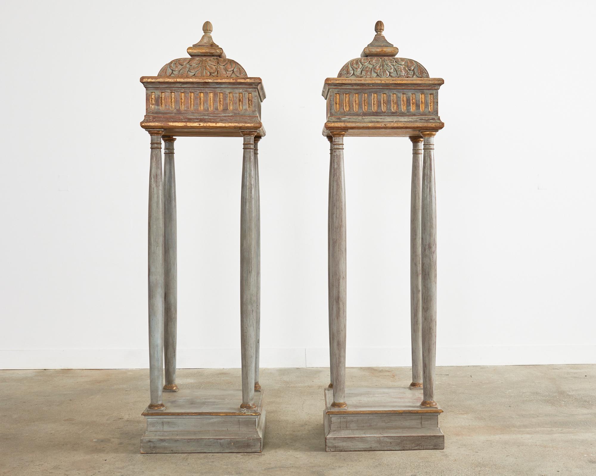 Neoclassical Pair of Italian Painted Altar Display Pedestal Vitrines For Sale