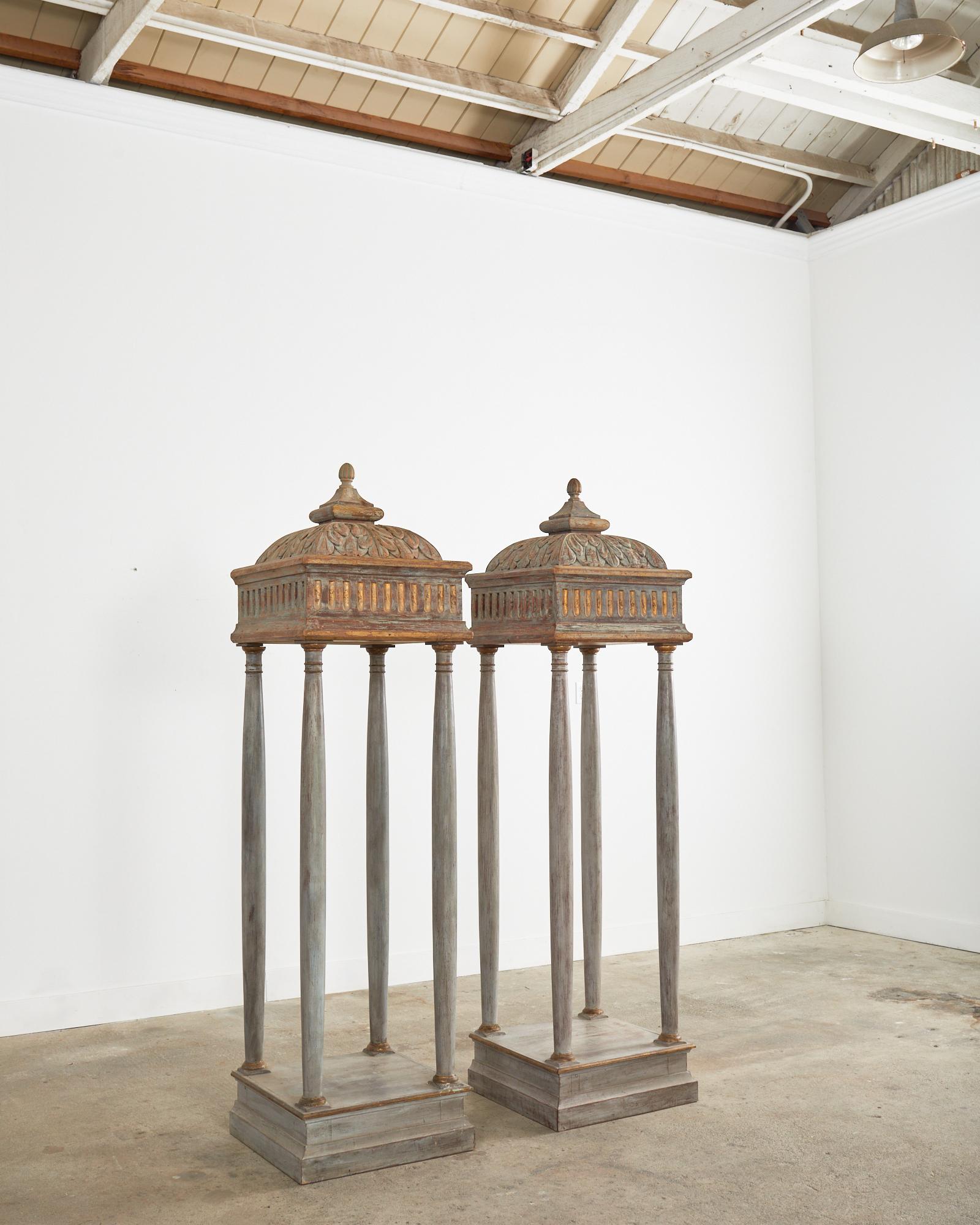 20th Century Pair of Italian Painted Altar Display Pedestal Vitrines For Sale