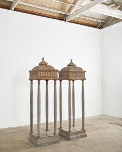 Pair of Italian Painted Altar Display Pedestal Vitrines