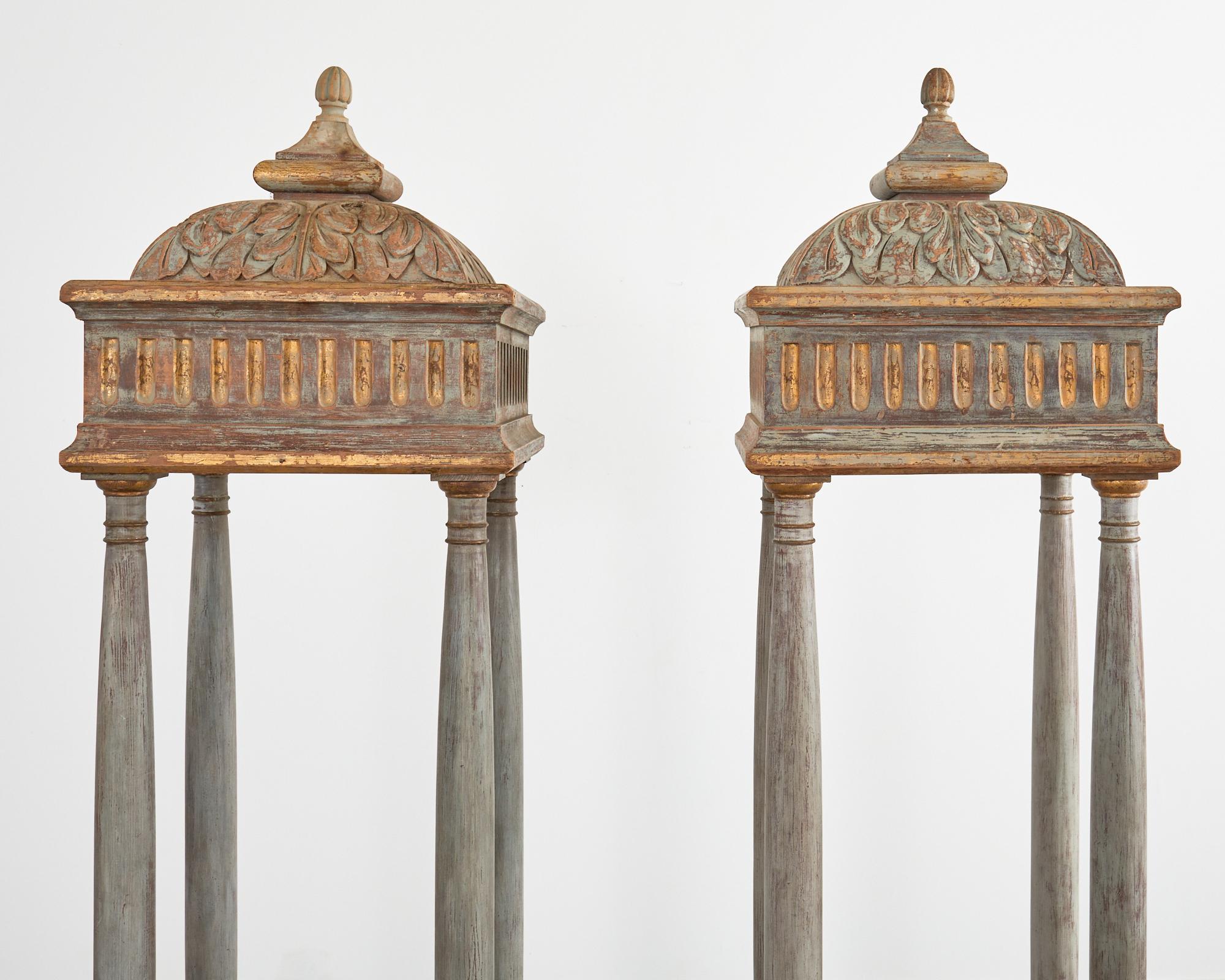 Wood Pair of Italian Painted Altar Display Pedestal Vitrines For Sale