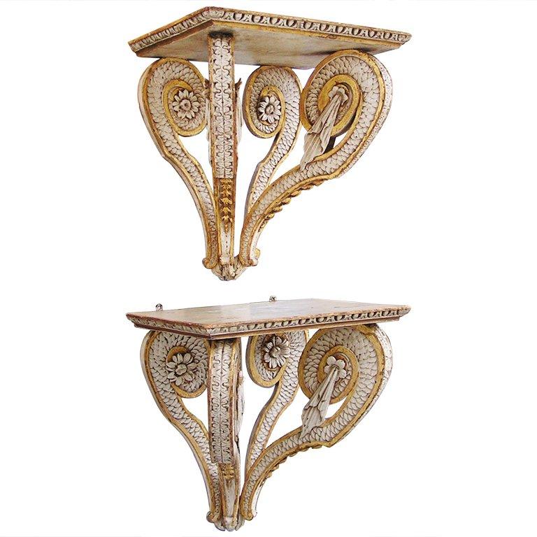 Pair of Italian Painted and Gilt Wall Brackets. Circa 1820