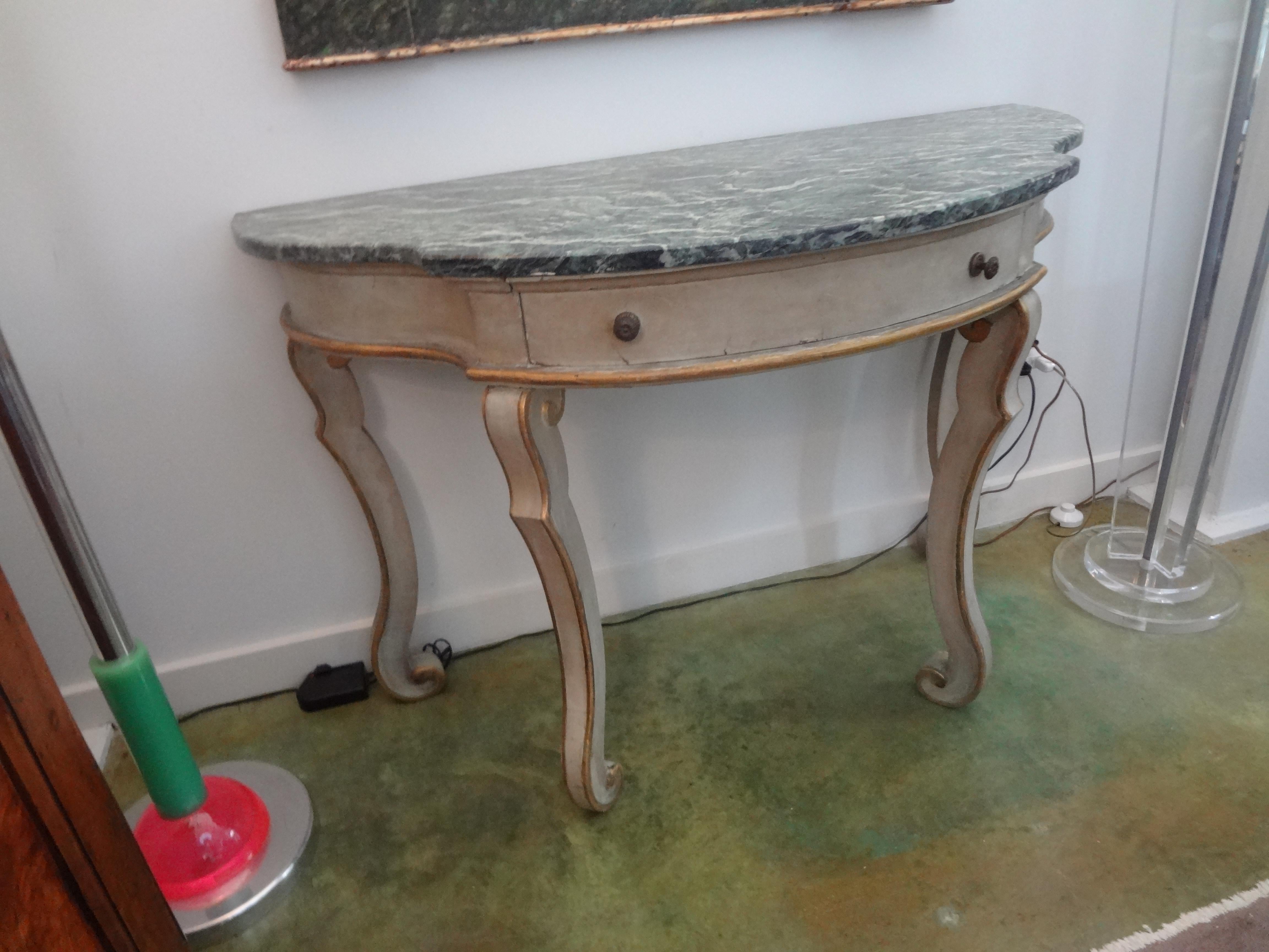 Neoclassical Pair of Italian Console Tables, Painted and Giltwood  For Sale