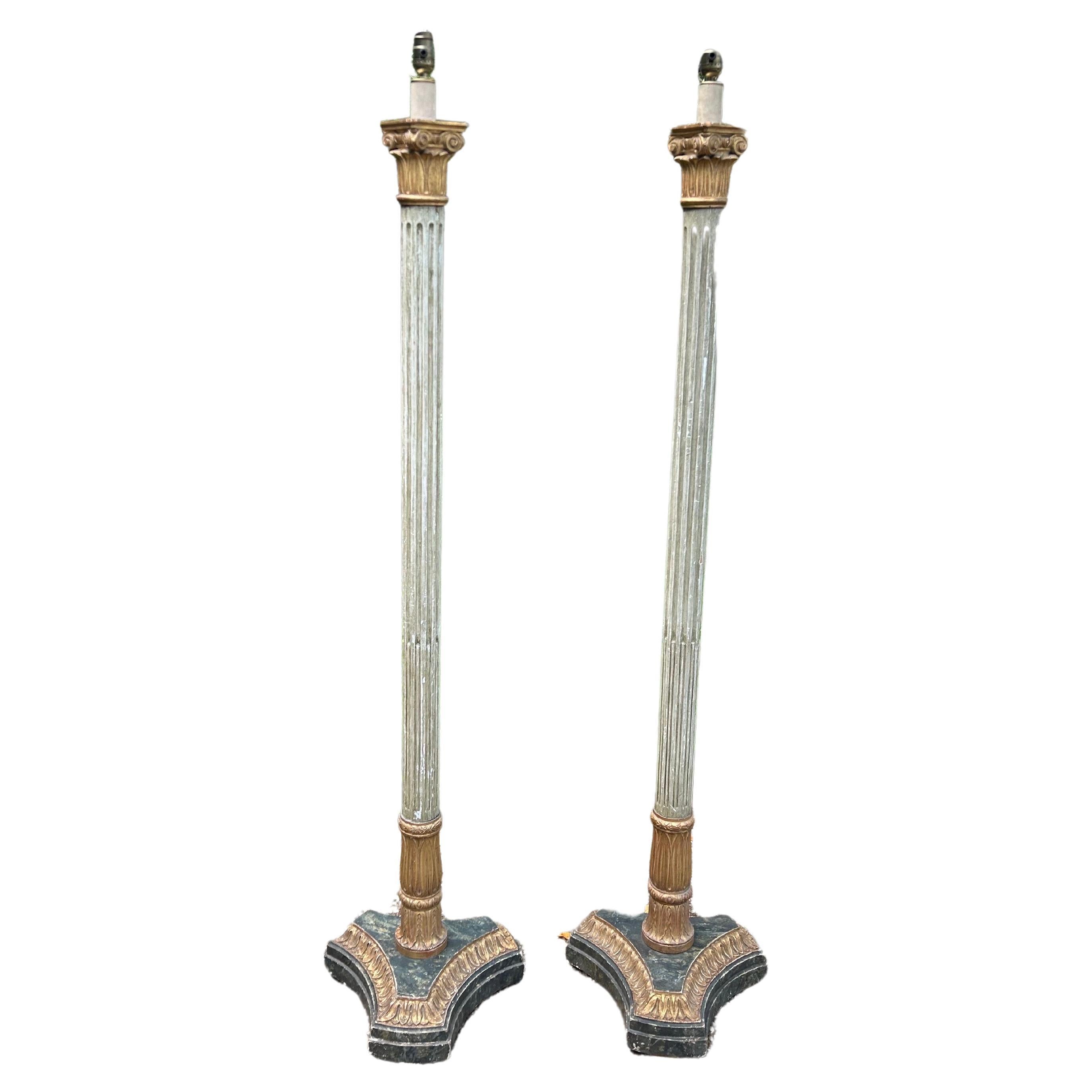 Louis XVI Pair Of Italian Painted And Giltwood Floor Lamps For Sale