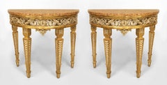 Pair of Italian Neo-Classic Gilt Demilune Console Tables