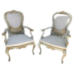 Pair of Italian Painted and Parcel Gilt Open Armchairs