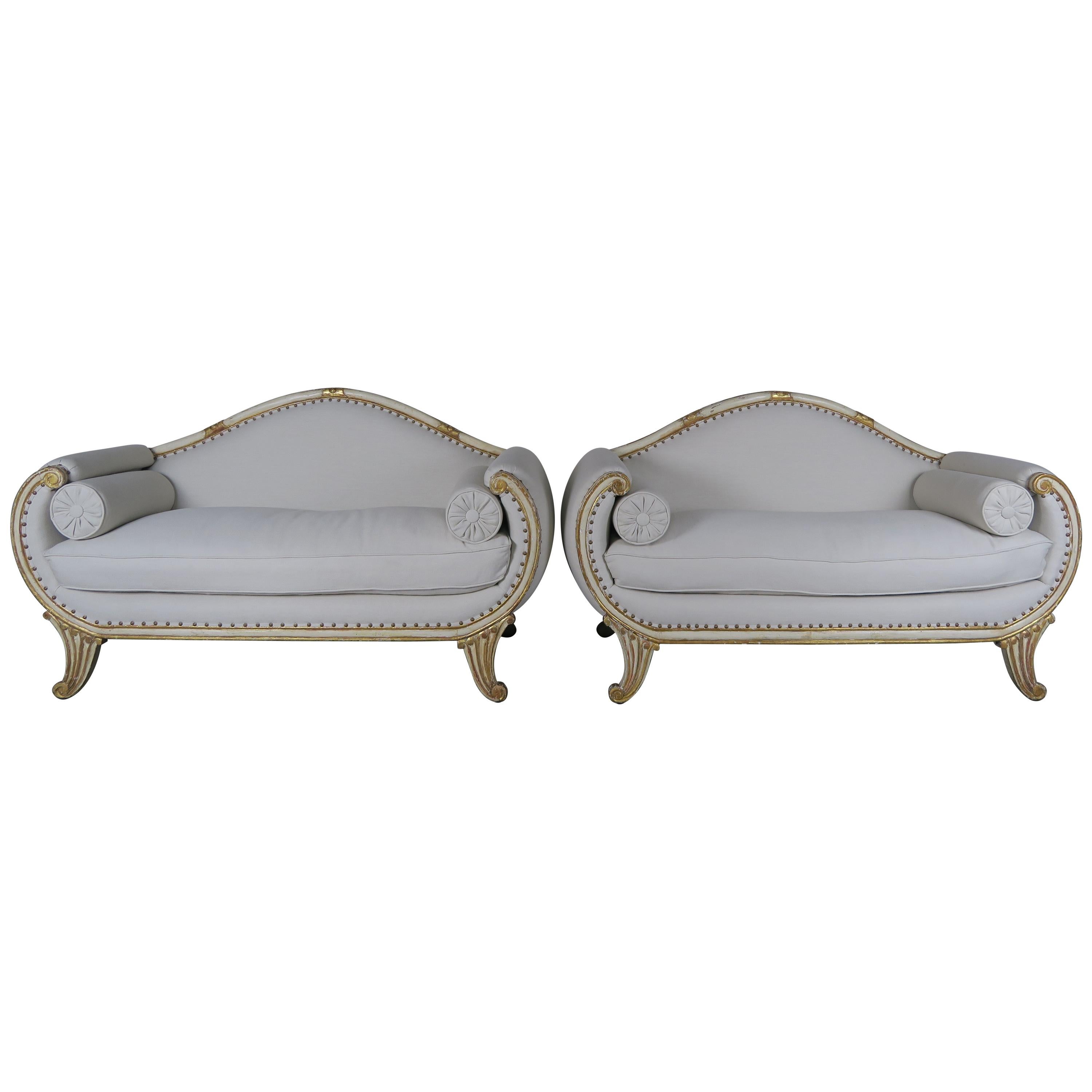 Pair of Italian Painted and Parcel Gilt Settees, circa 1900s