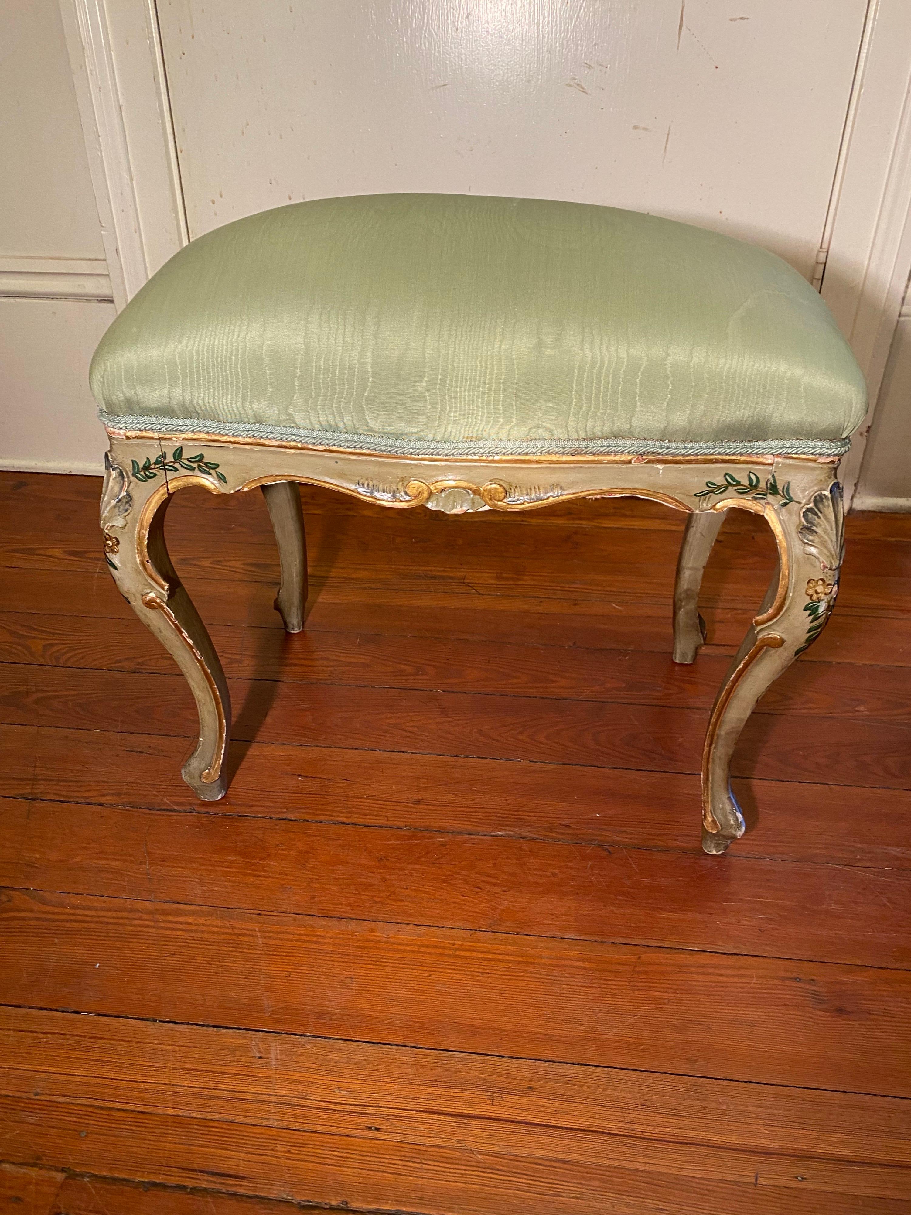 Pair of Italian (Venetian) painted and parcel gilt tabouret.