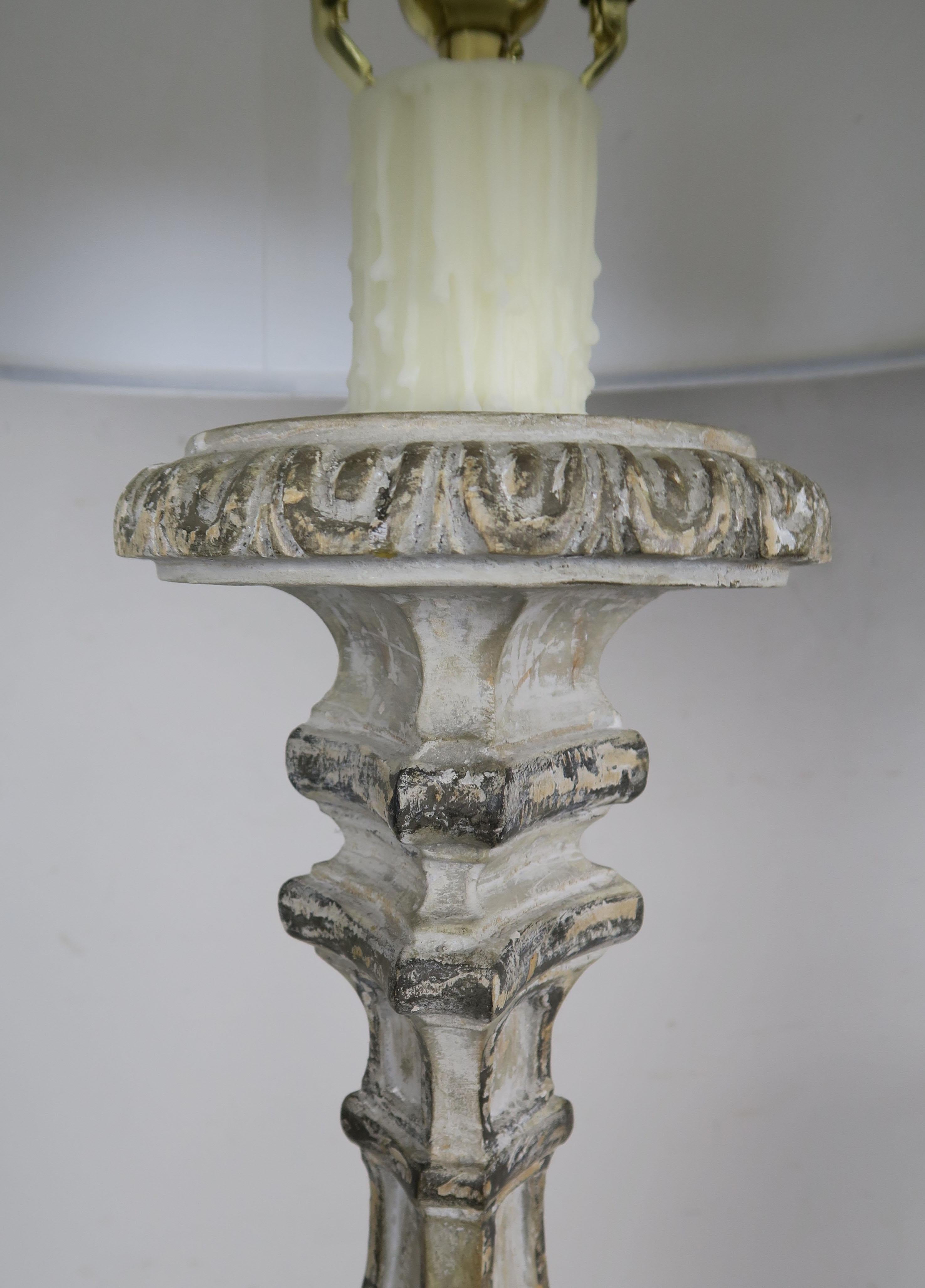 Pair of Italian Painted Candlestick Lamps with Linen Shades 3