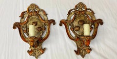 Pair of Italian Painted Carved Wood Sconces, 19th Century
