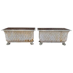 Retro Pair of Italian Painted Cast Iron Planters