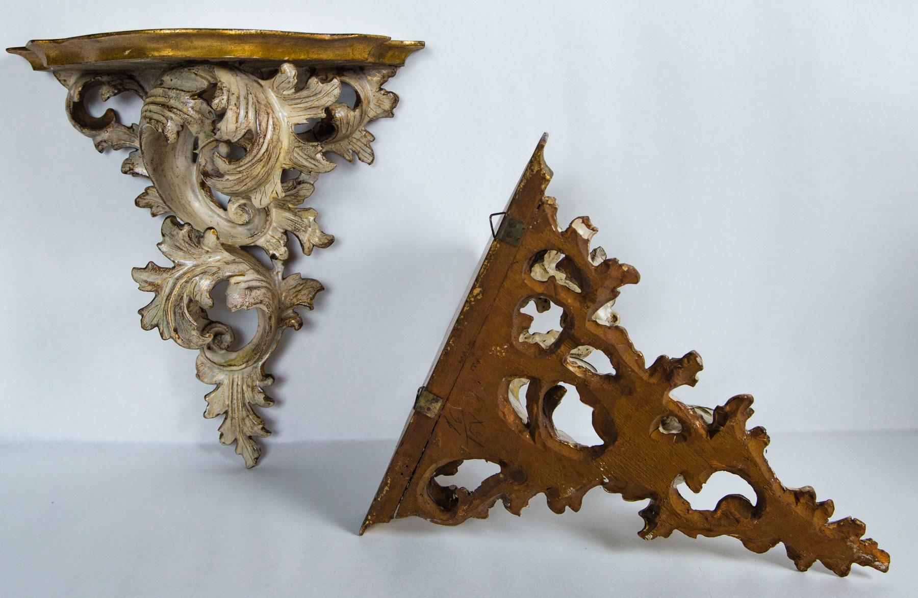 20th Century Pair of Italian Painted Creamy White with Gilt Accents Wall Brackets