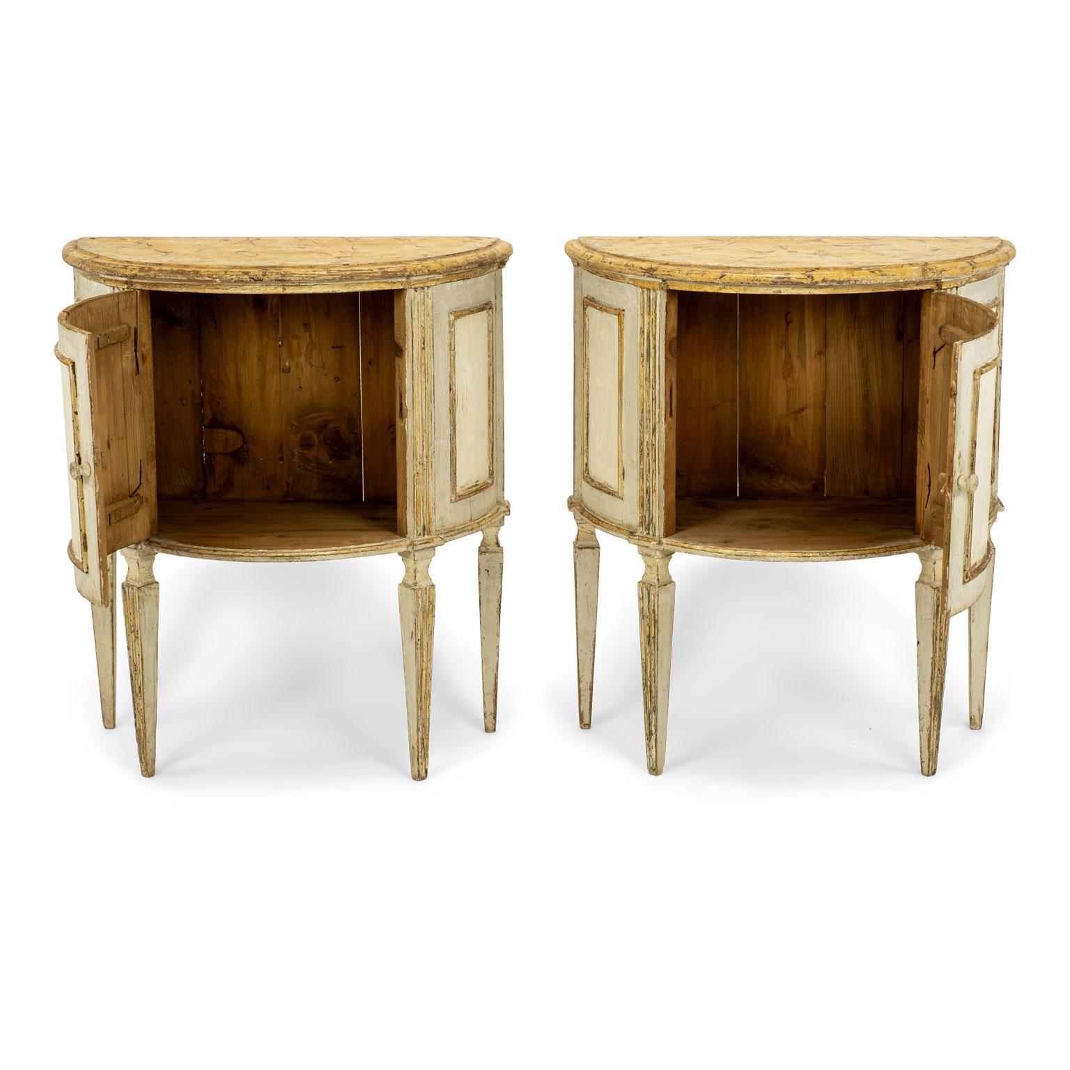 Louis XVI Pair of Italian Painted Demilune Console Tables