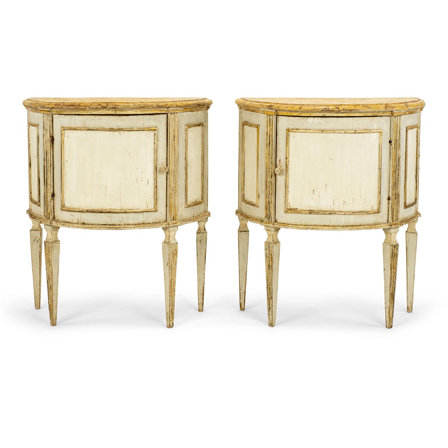 Pair of Italian Painted Demilune Console Tables 2