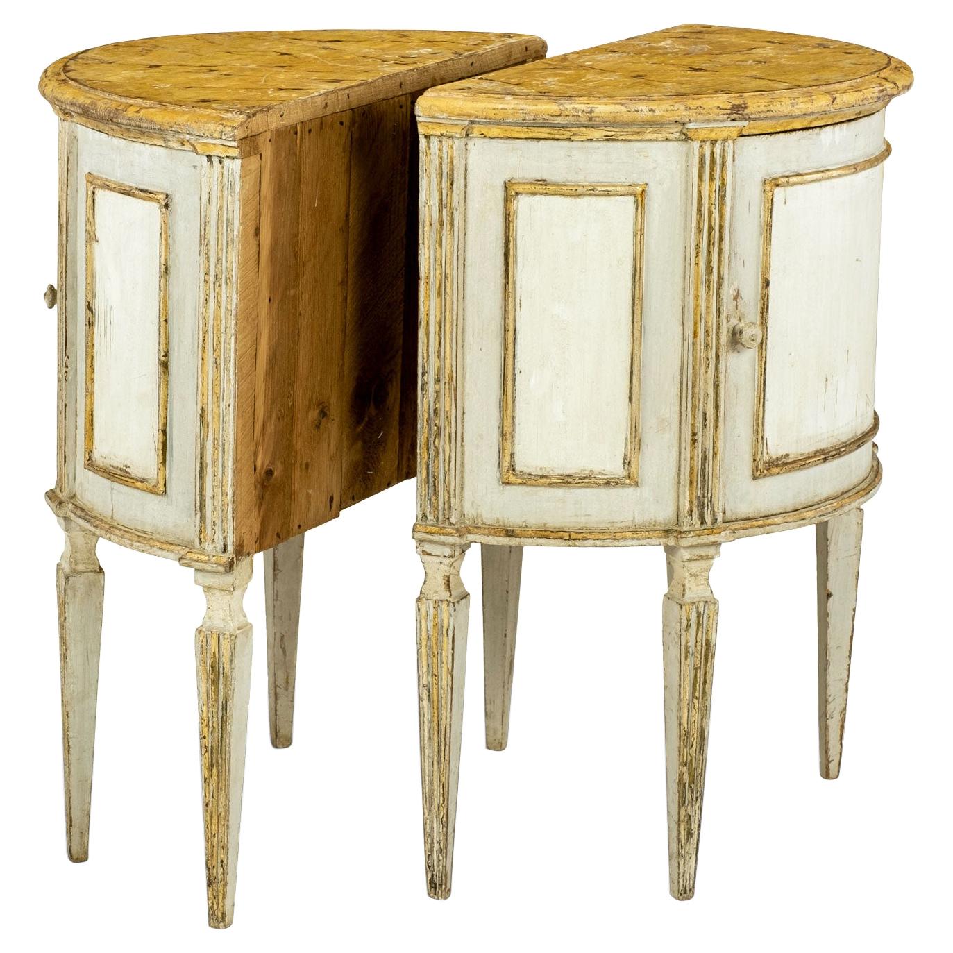 Pair of Italian Painted Demilune Console Tables