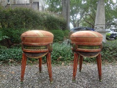 Pair Of Italian Painted Draped Poufs