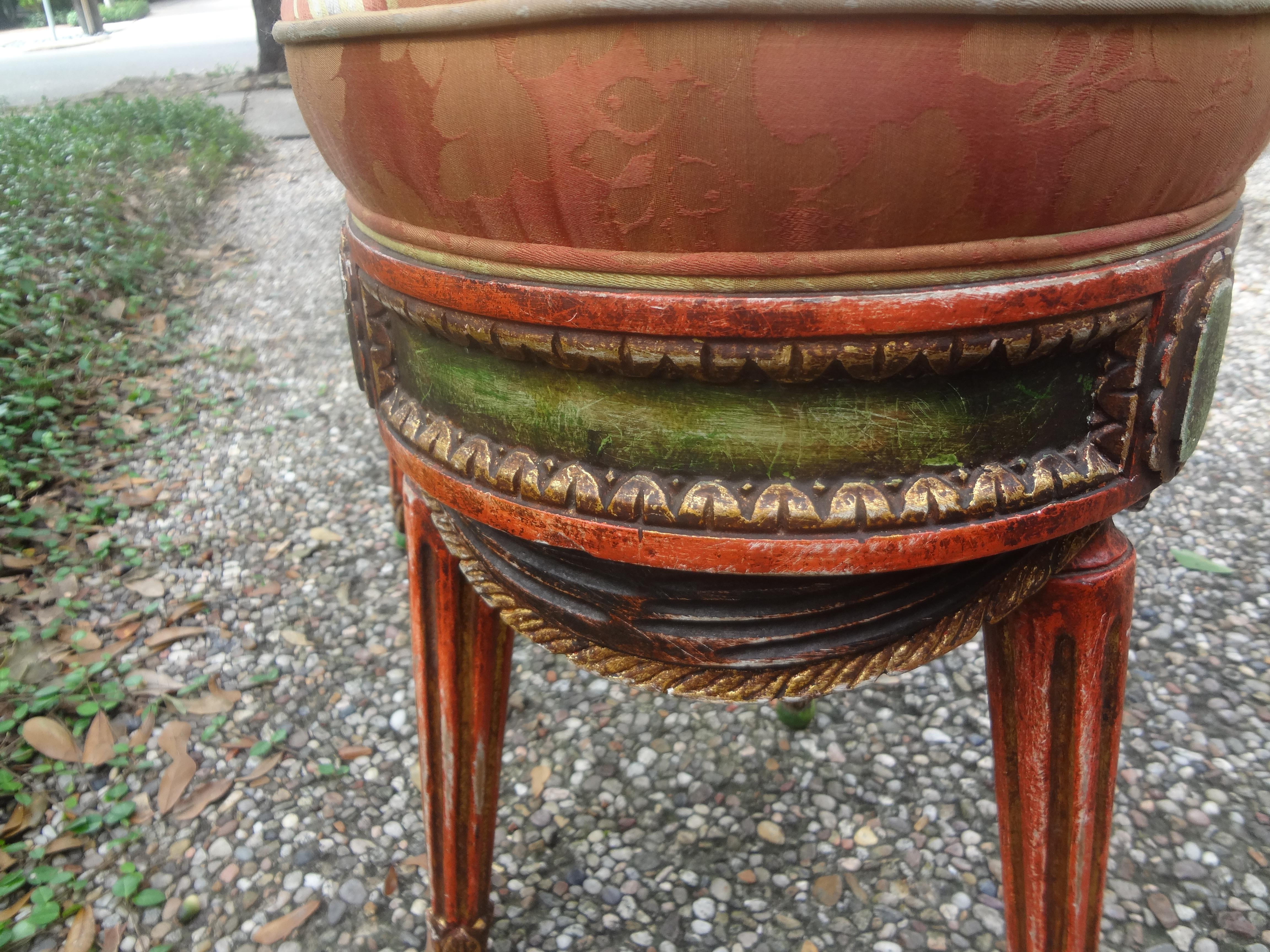 Early 20th Century Pair Of Italian Painted Draped Poufs For Sale