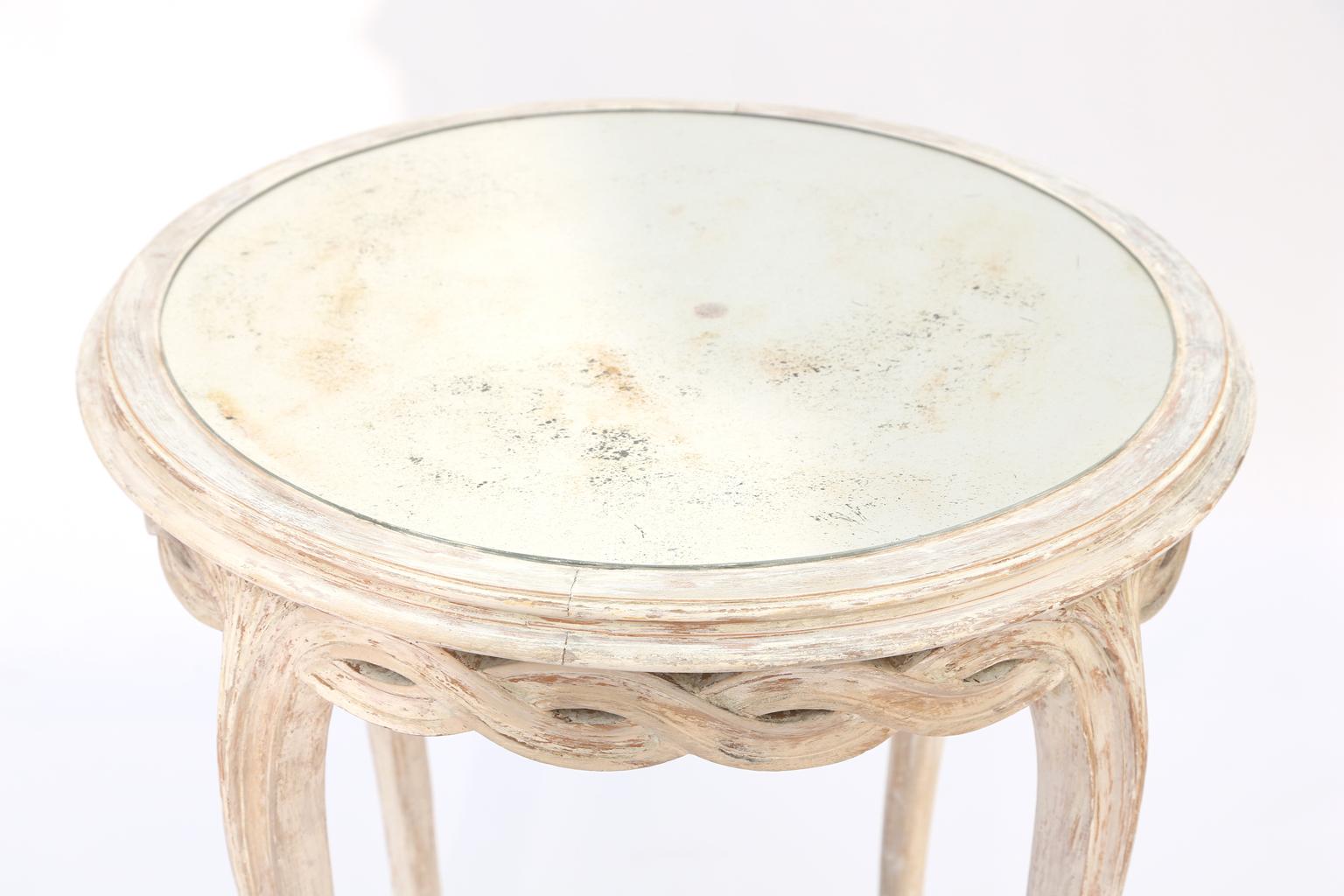 20th Century Pair of Italian Painted End Tables with Mirrored Tops