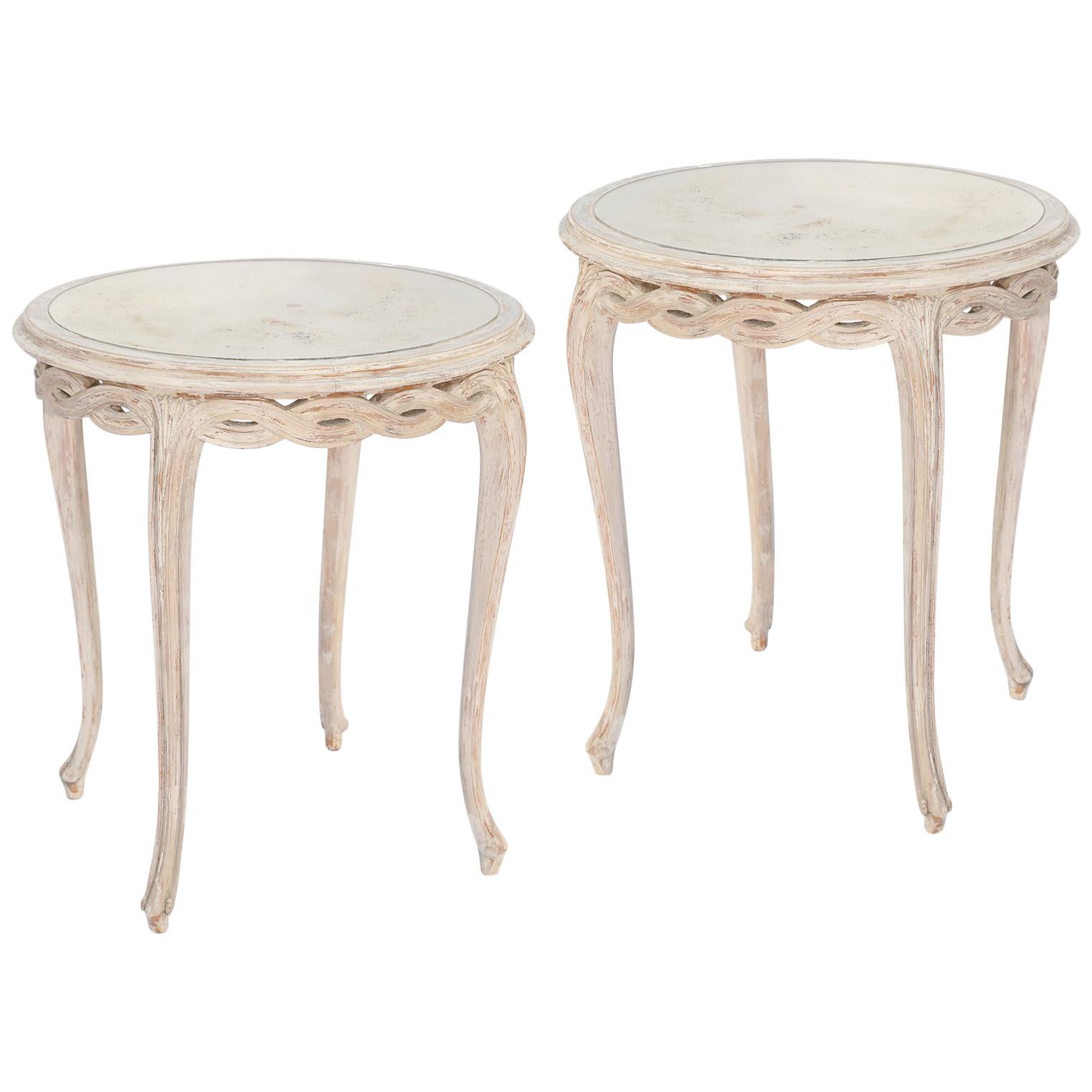 Pair of Italian Painted End Tables with Mirrored Tops