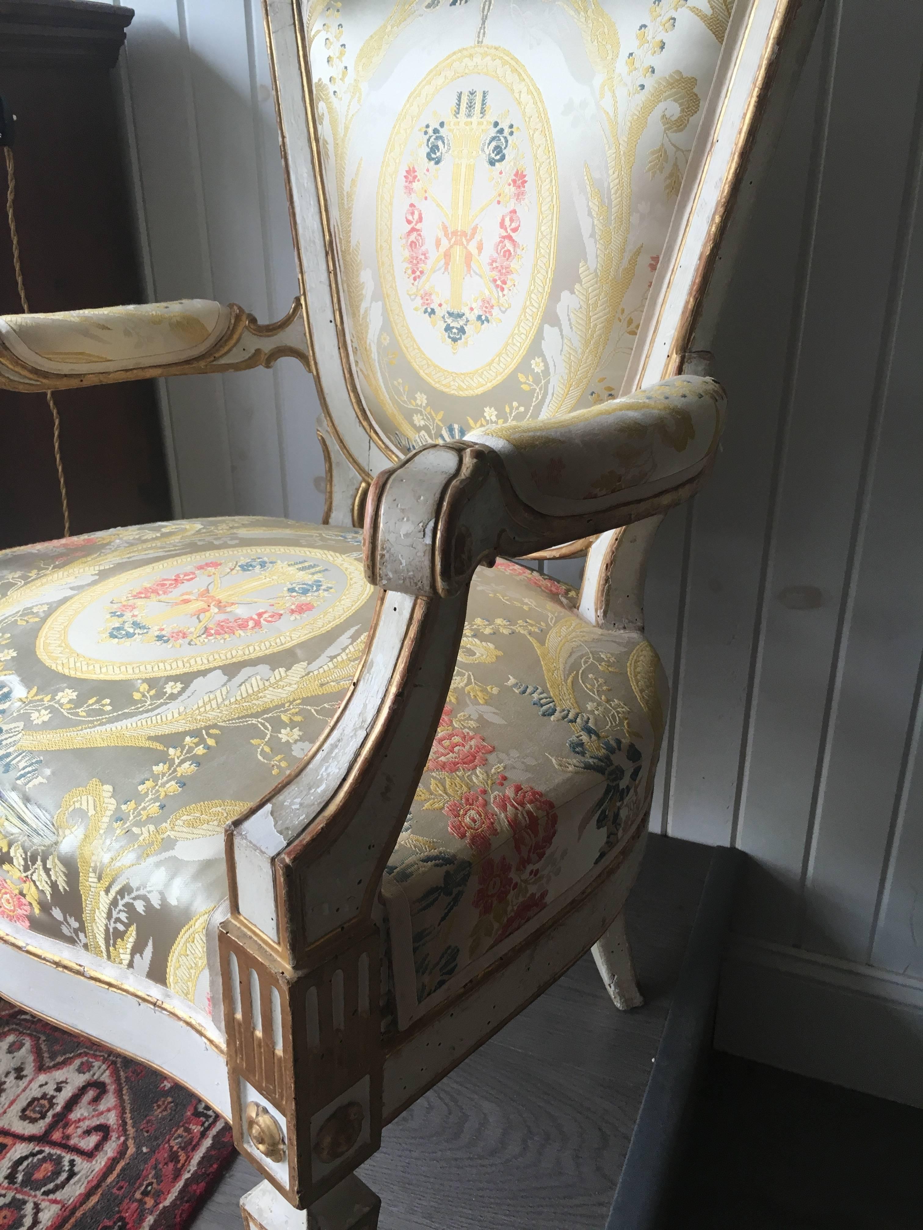 18th Century and Earlier Important Pair of Italian Painted Fauteuils Florence, 18th Century For Sale