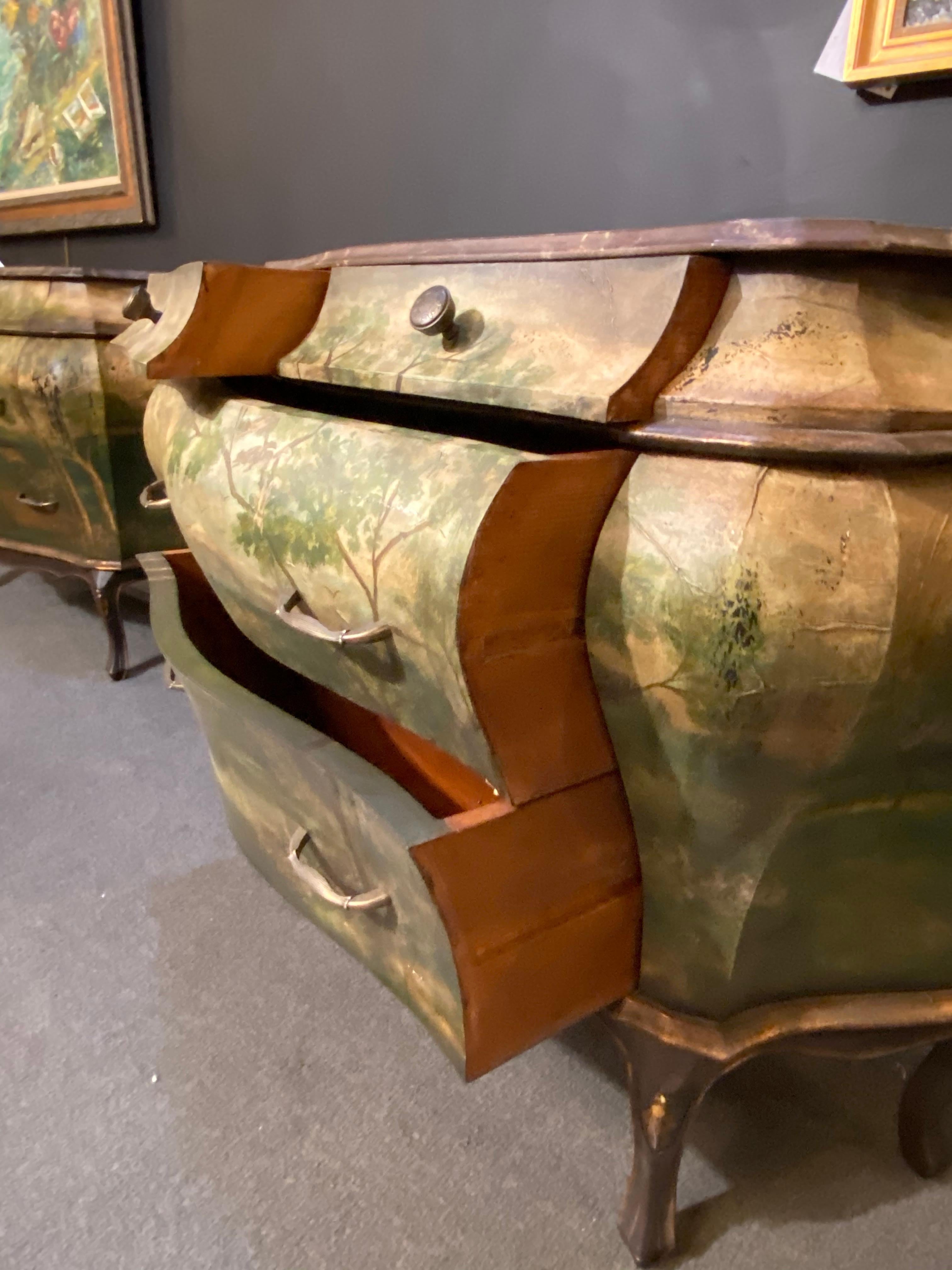 Pair of Italian Painted Faux Marble-Top Bombay Commodes or Nightstands 7