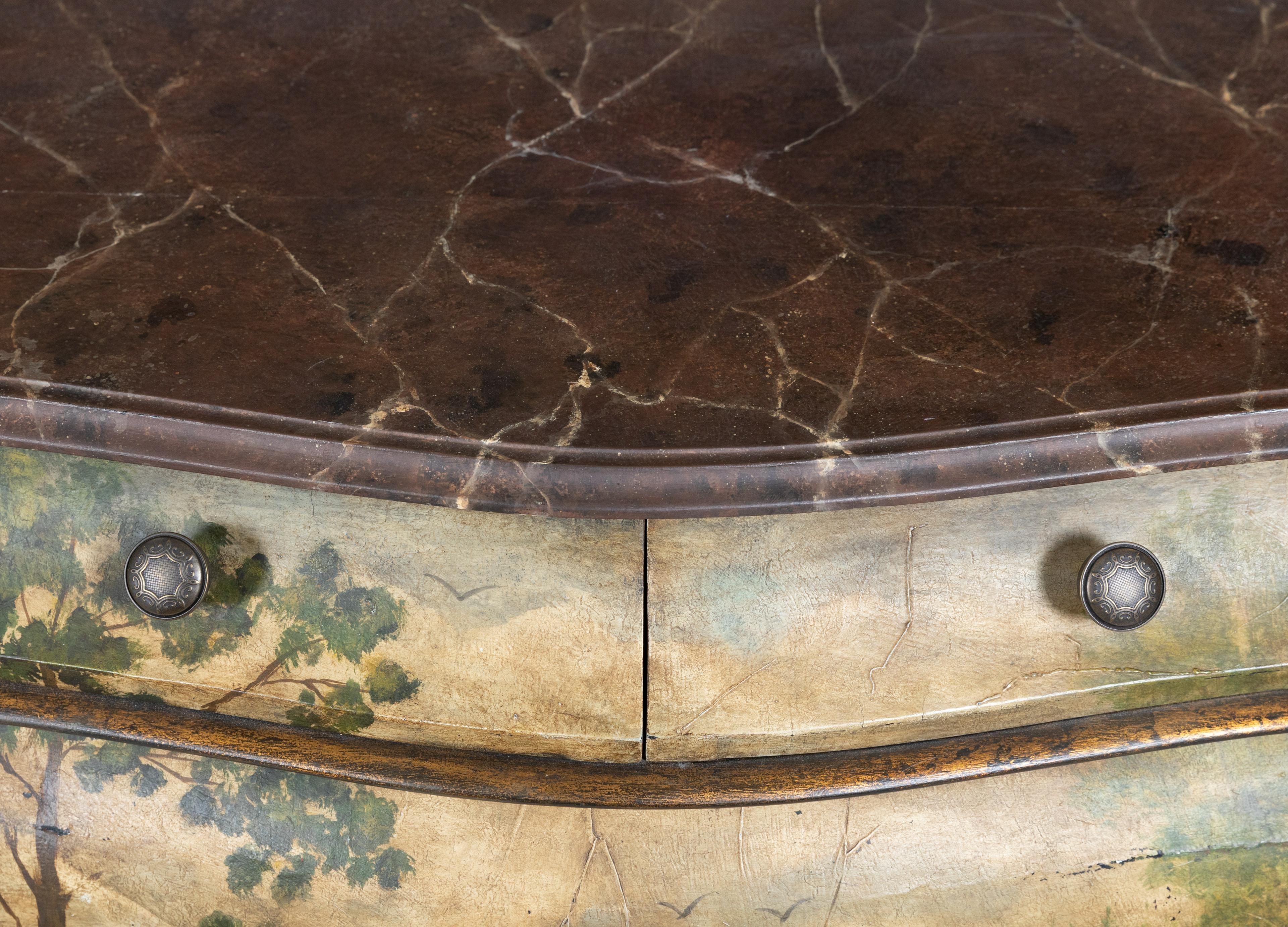 Mid-20th Century Pair of Italian Painted Faux Marble-Top Bombay Commodes or Nightstands