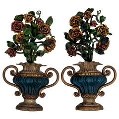 Pair of Italian Painted Floral Urns