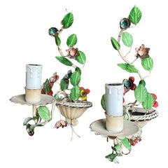 Pair of Italian painted flower wall lights