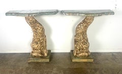 Pair of Italian Painted & Gilt Wood Consoles