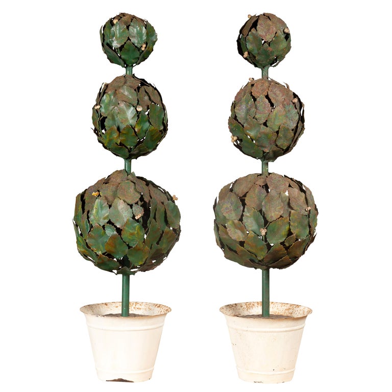 Metal Topiary Structures Pair of Italian Painted Midcentury Metal Topiary Sculptures Set in ...
