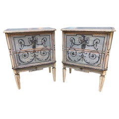 Pair of Italian Painted Neo-Classical 2 Drawer Bed Side Tables